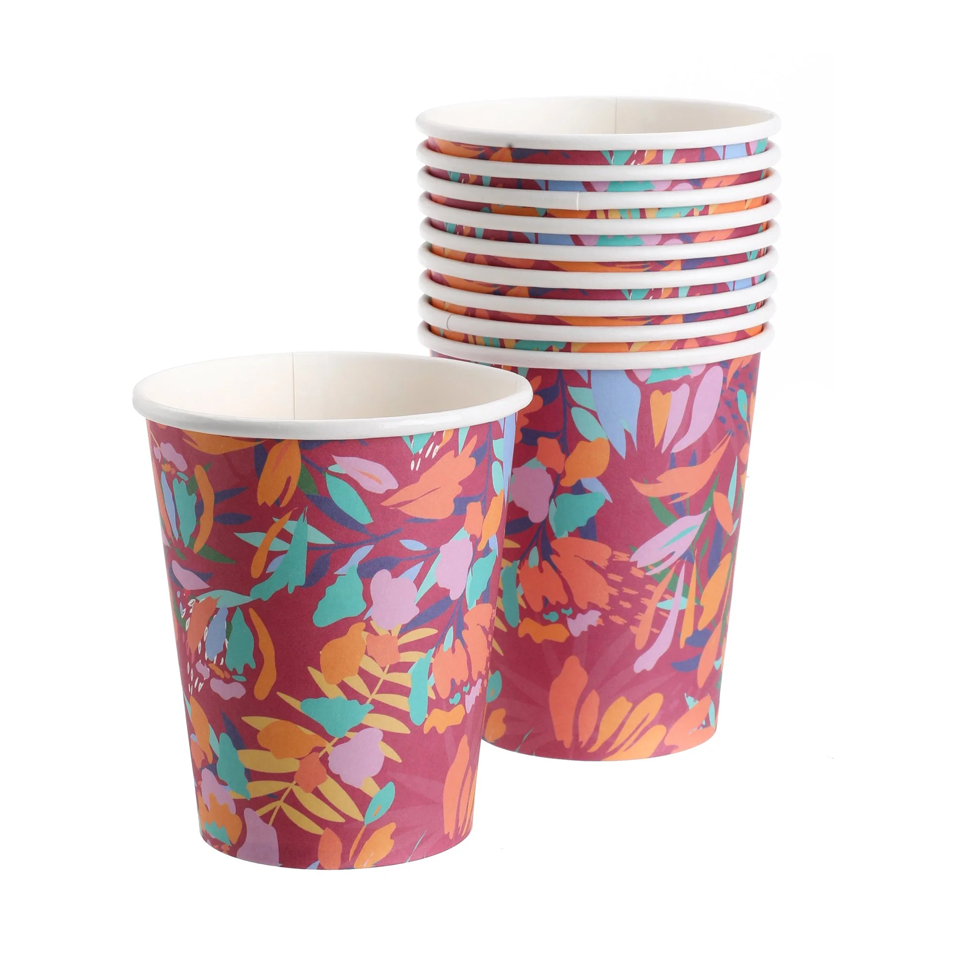 10 gobelets fleuris en carton