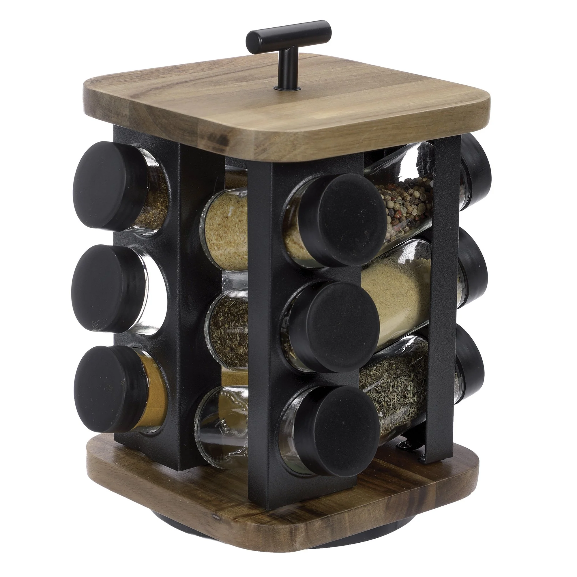 12 pots à épices en verre avec support en acacia - Image 2
