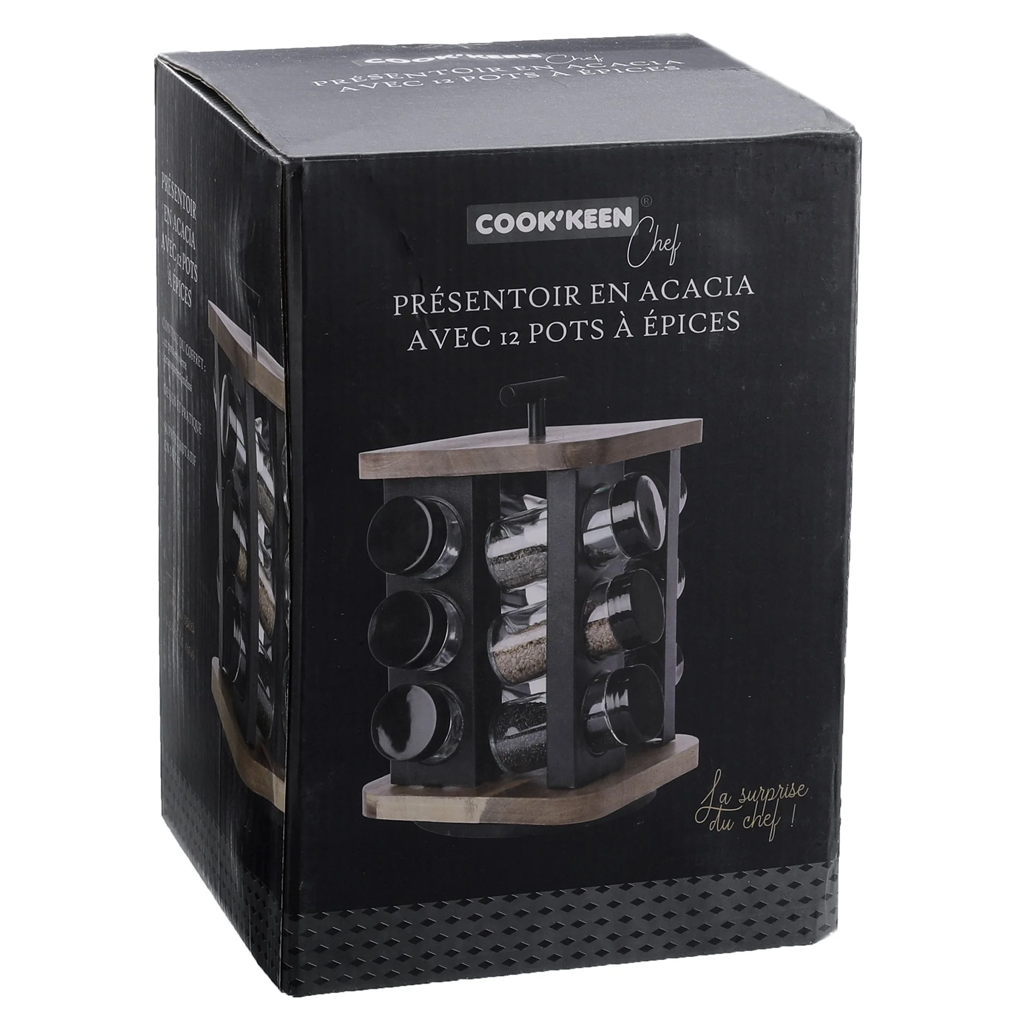 12 pots à épices en verre avec support en acacia - Image 3