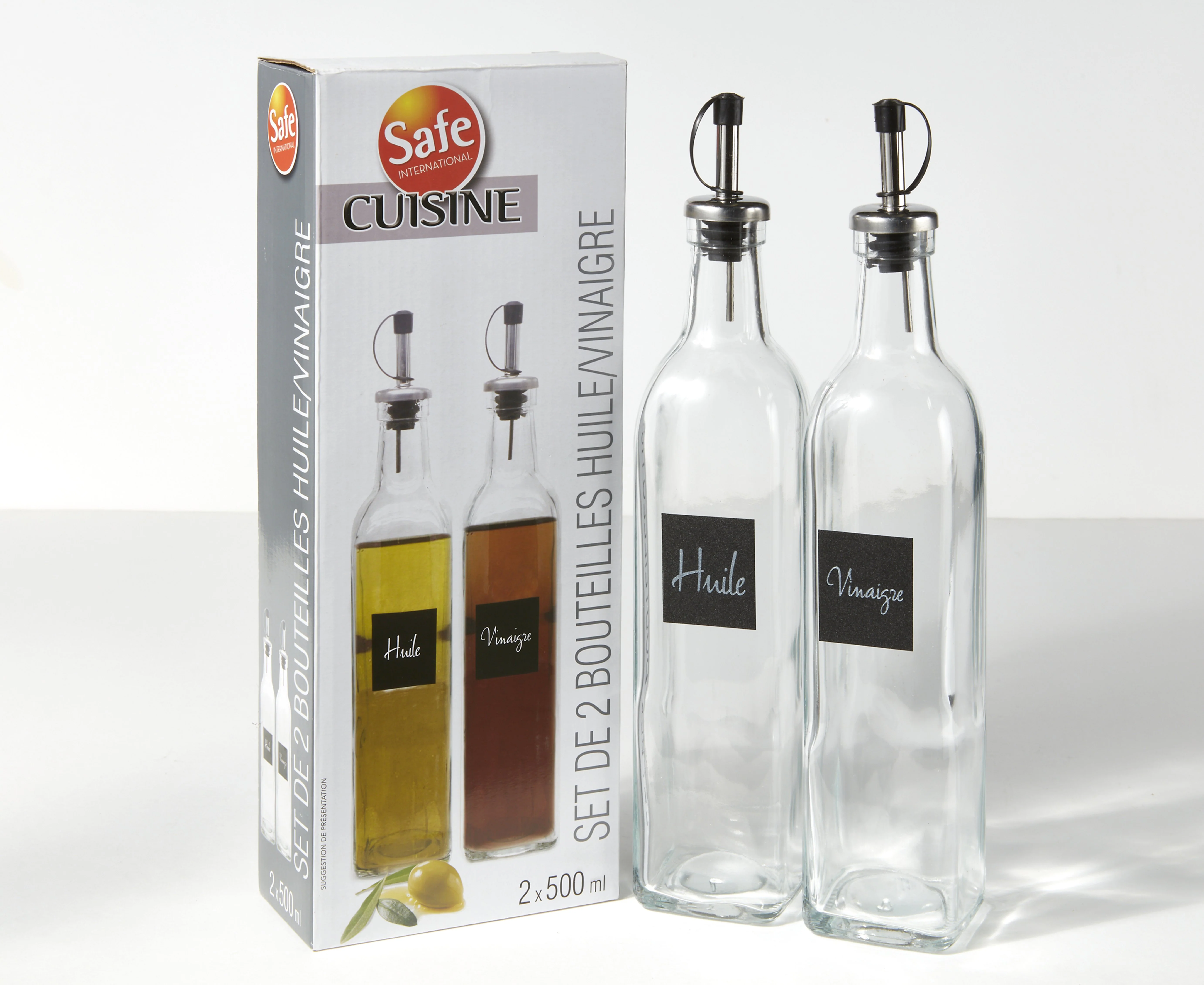 2 Bouteille verre huile et vinaigre 500 ml