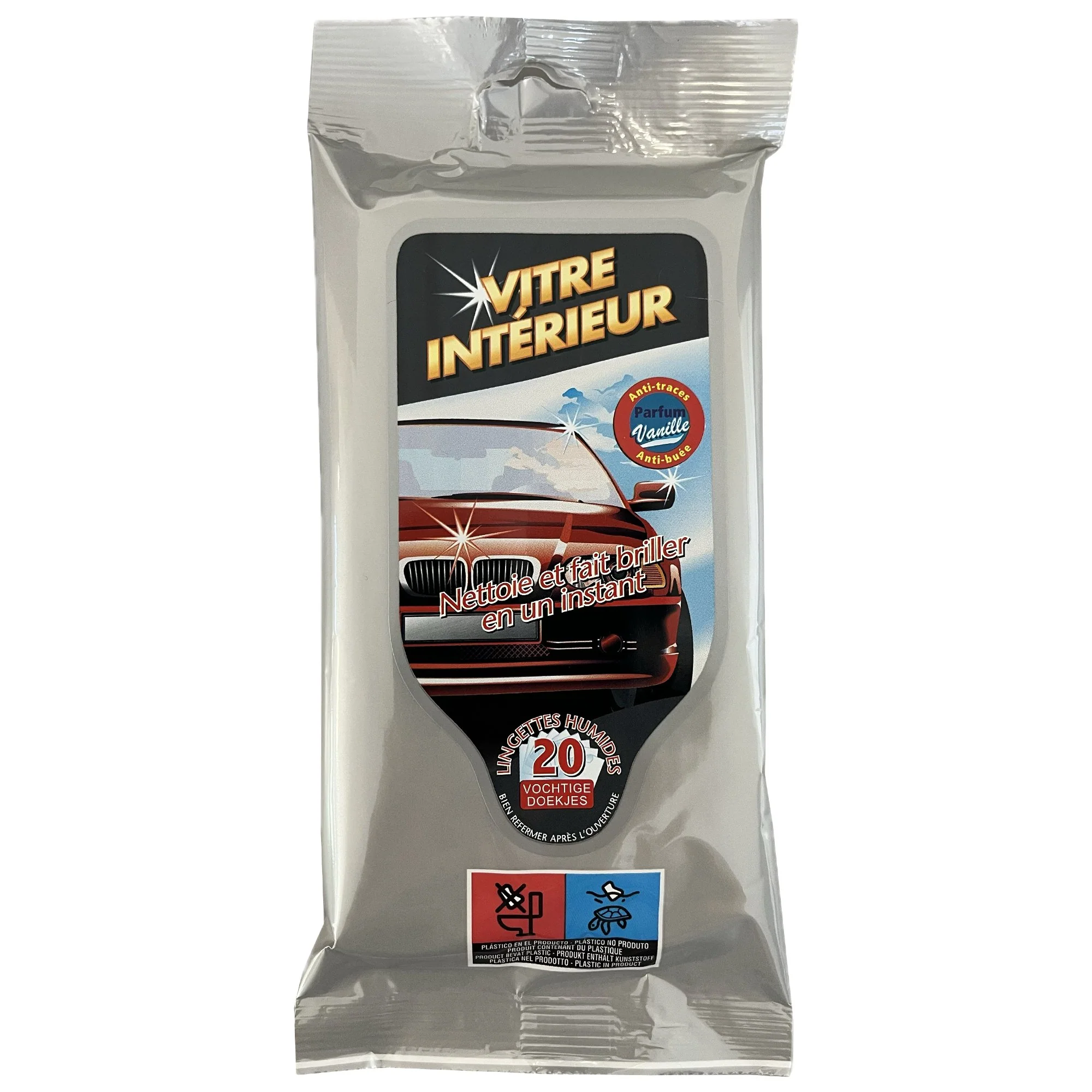20 lingettes nettoyantes pour vitres