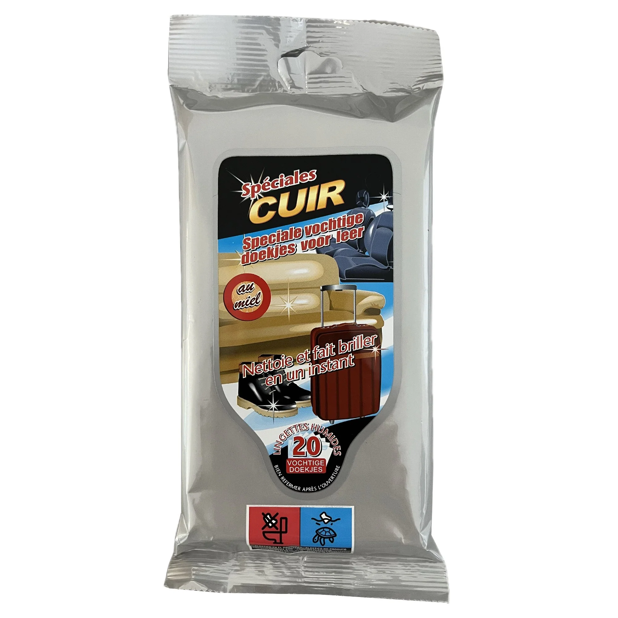 20 lingettes nettoyantes voiture pour cuir