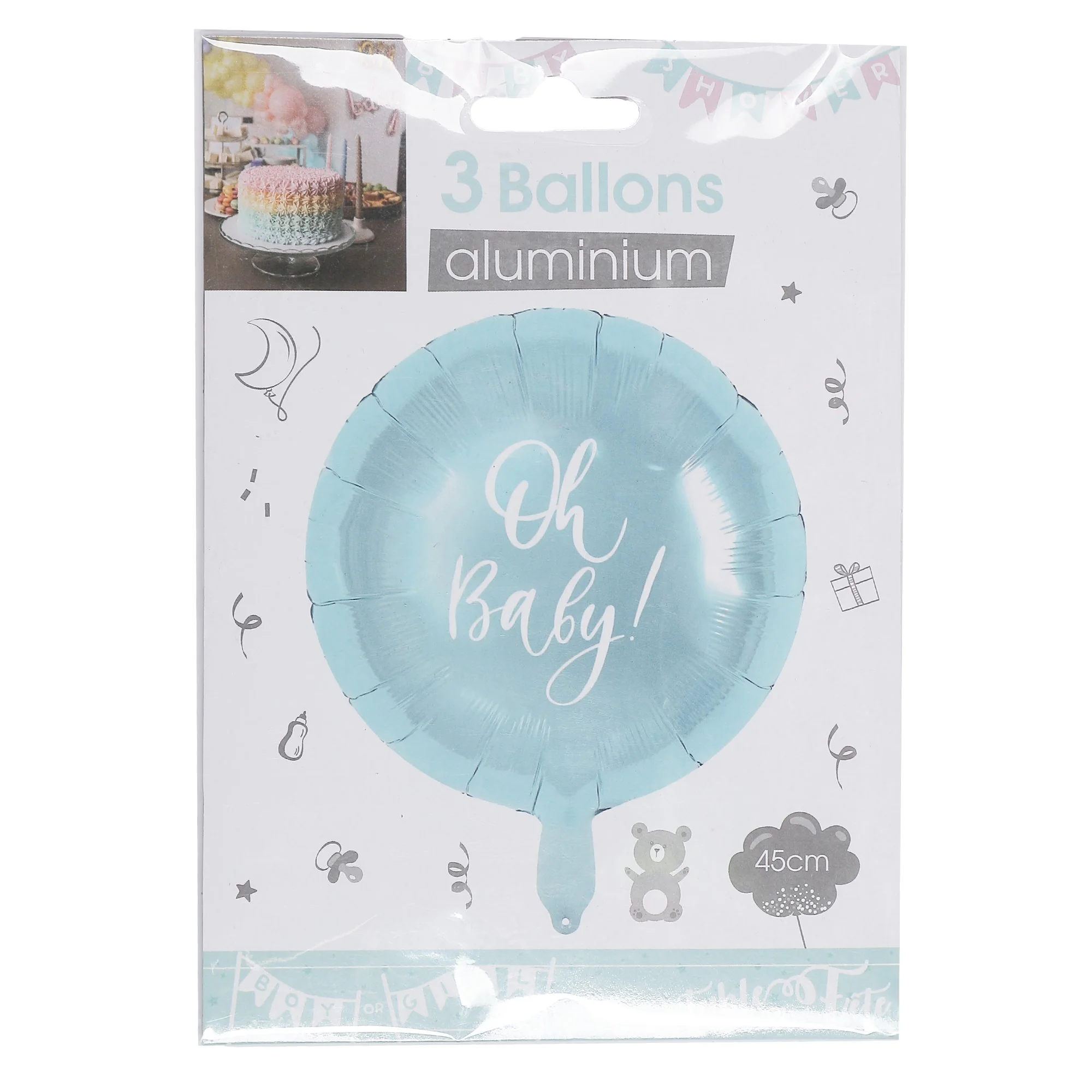3 ballons aluminium oh baby 45 cm  - Bleu