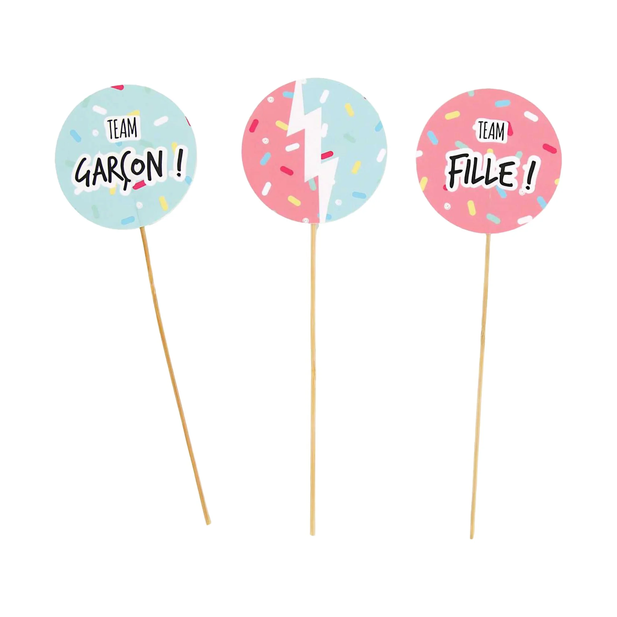 3 décorations de gâteau en carton team fille ou team garçon - Image 2