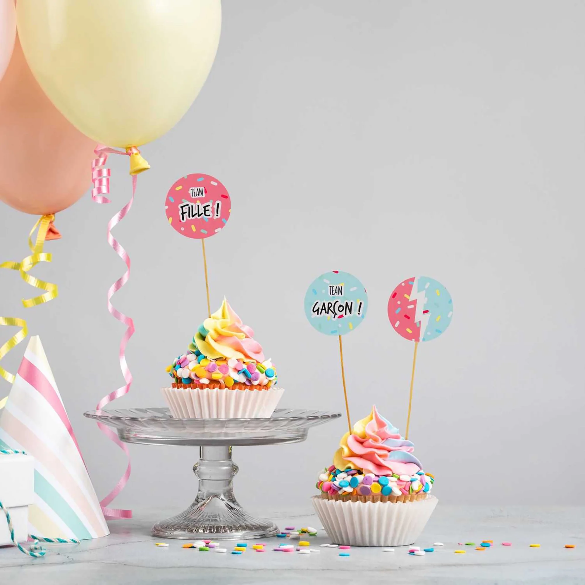 3 décorations de gâteau en carton team fille ou team garçon - Image 4