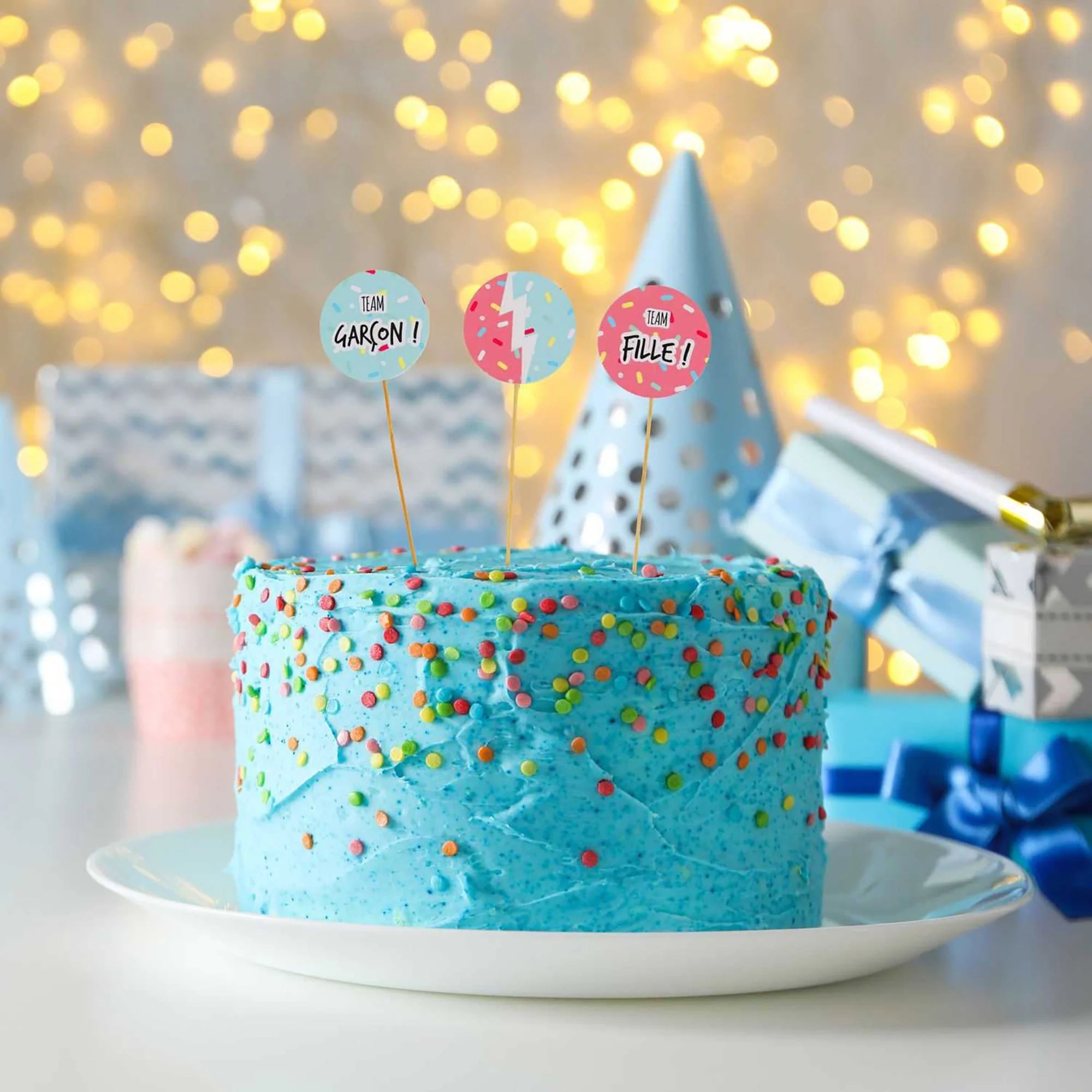 3 décorations de gâteau en carton team fille ou team garçon - Image 5