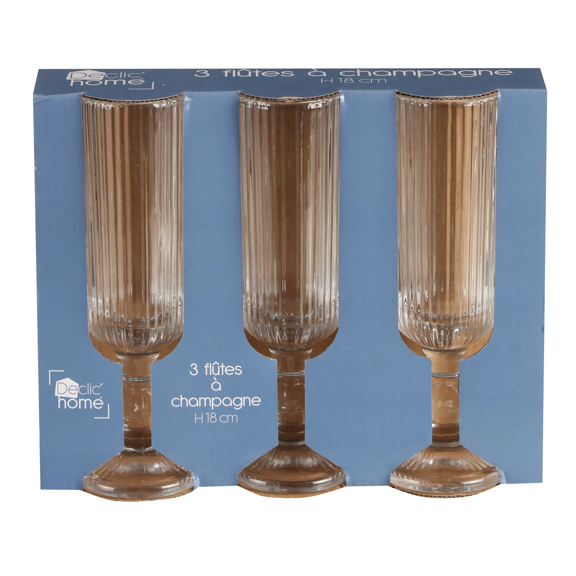 3 flutes à champagne striés