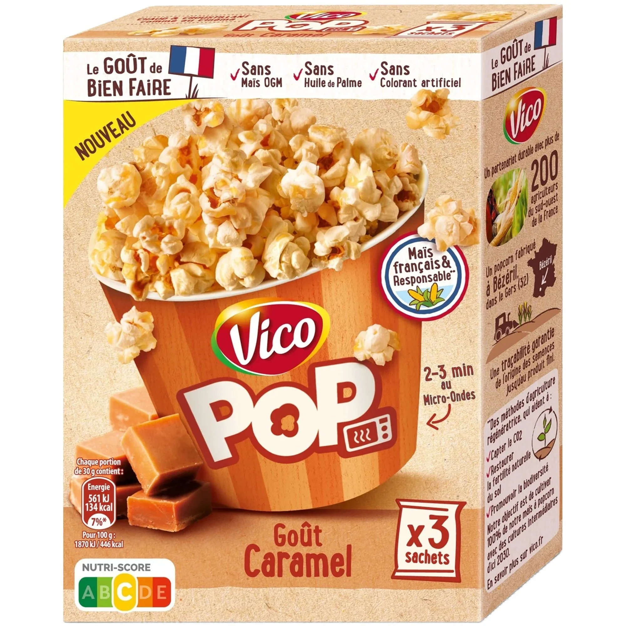 3 sachets de pop corn caramel