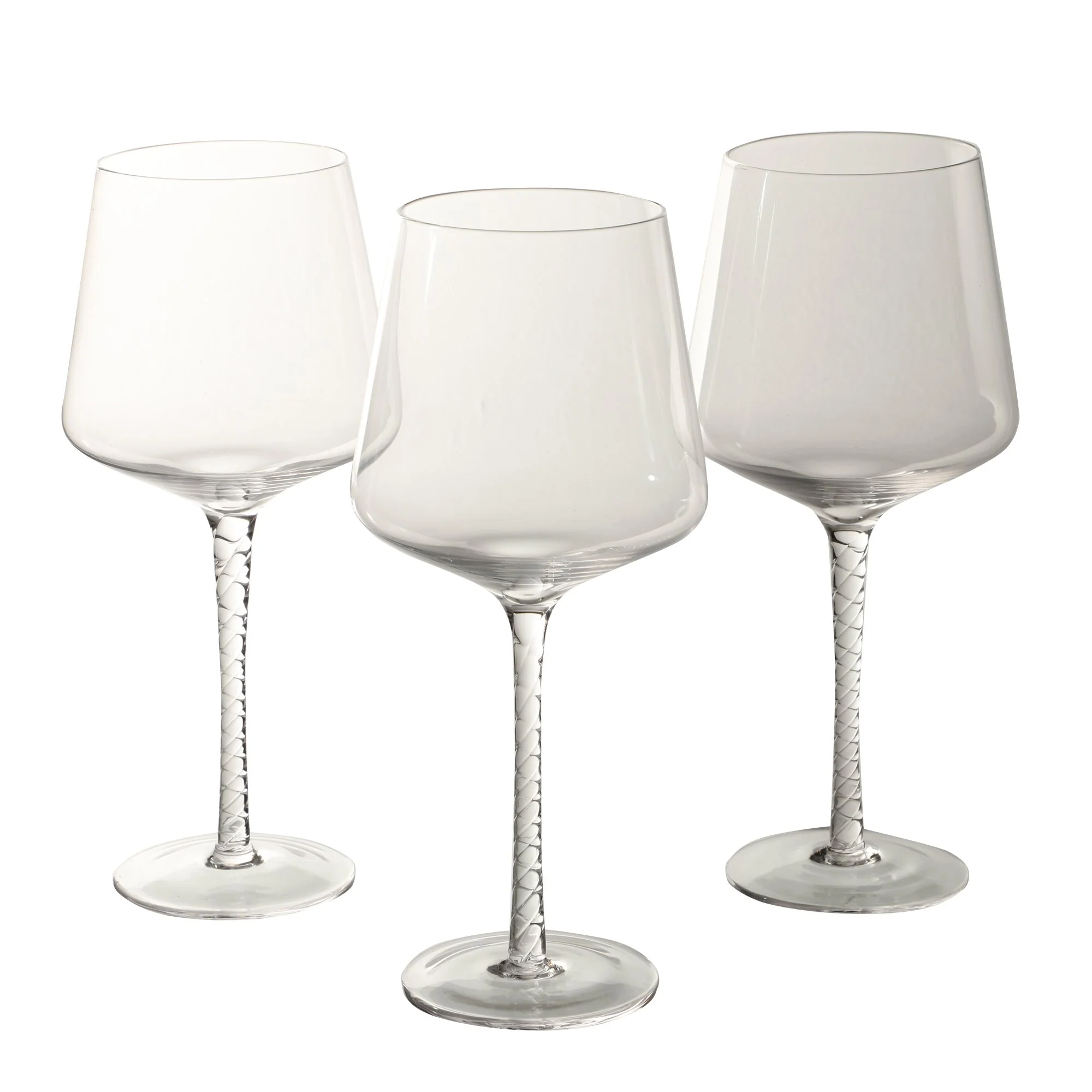 3 verres à vin pied torsadé