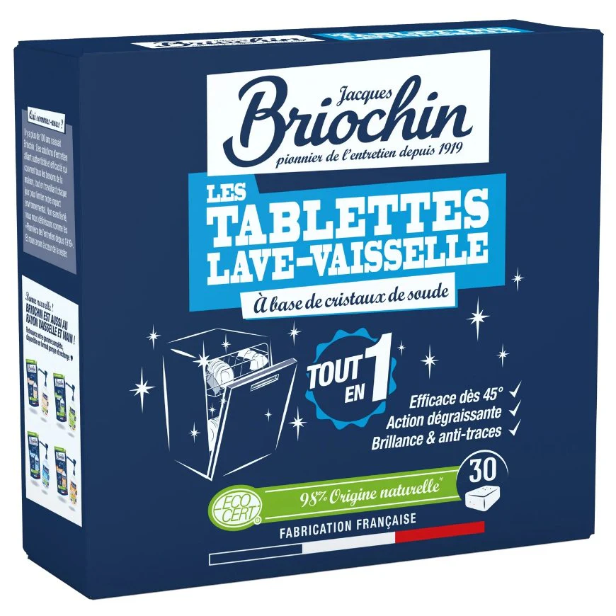 30 tablettes lave-vaisselle tout en 1 à base de cristaux de soude