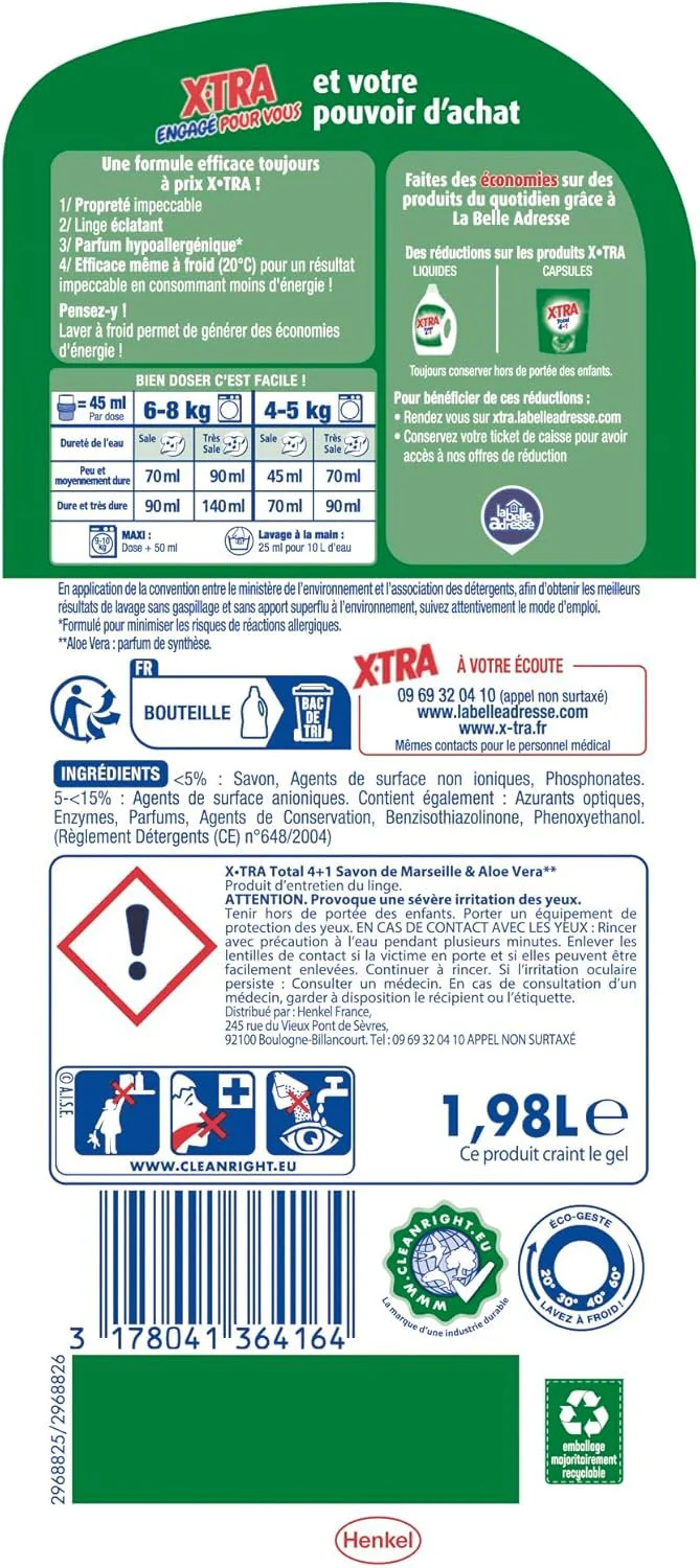 44 doses de lessive liquide Total 4en1 Savon de Marseille et Aloe Vera - Image 2