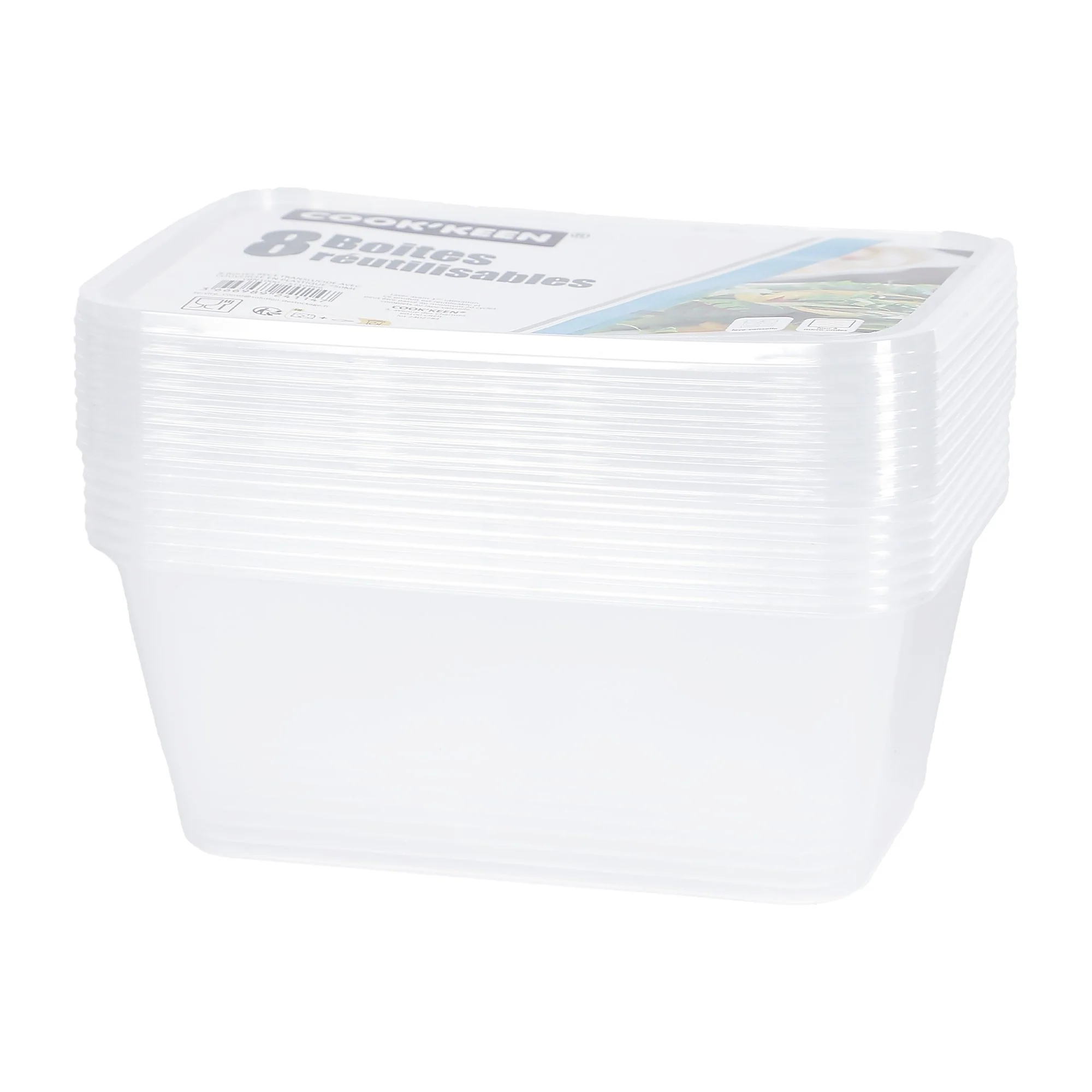 8 boîtes rectangulaires translucide avec couvercle en plastique 750 ml