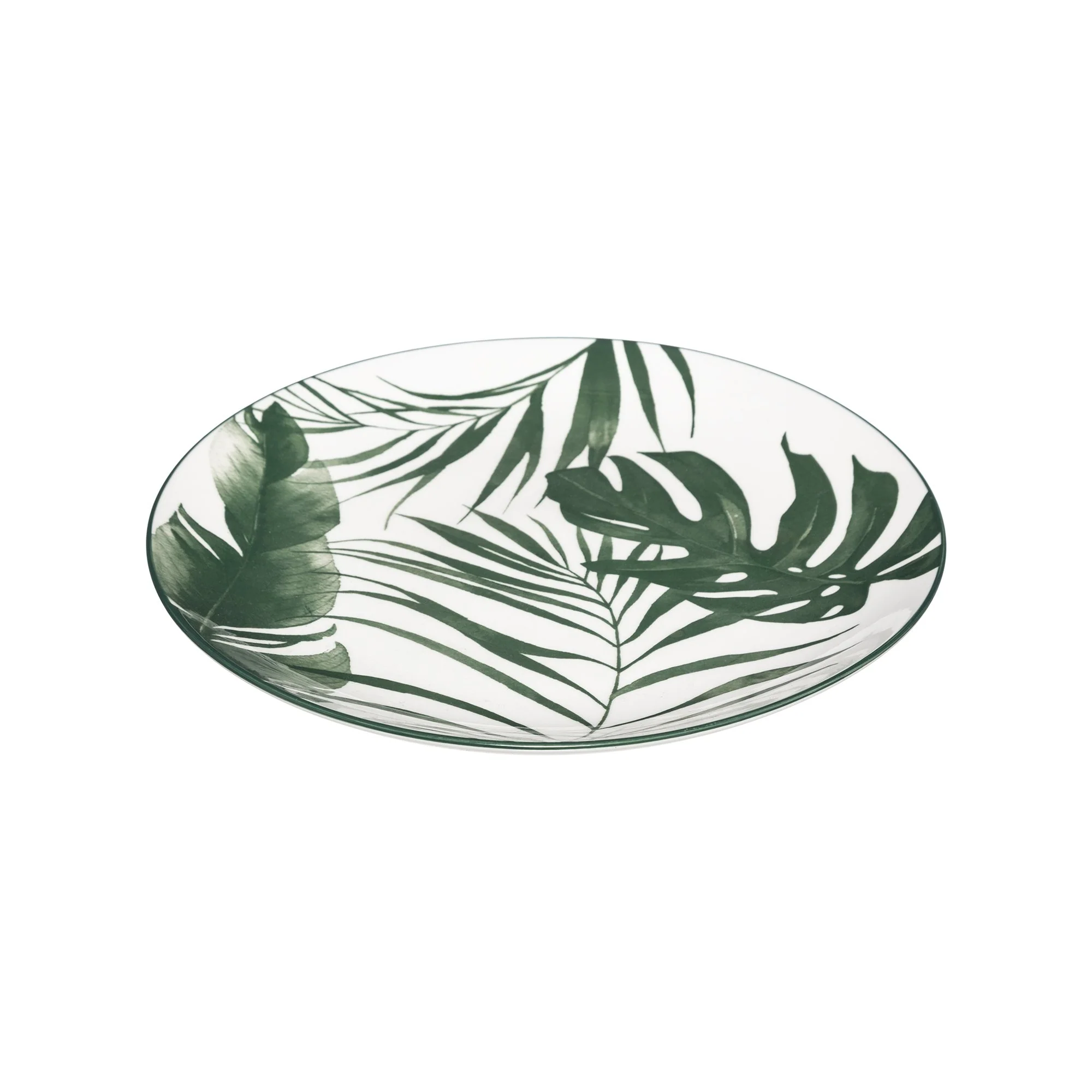 Assiette à dessert en porcelaine imprimé feuilles vertes 19cm