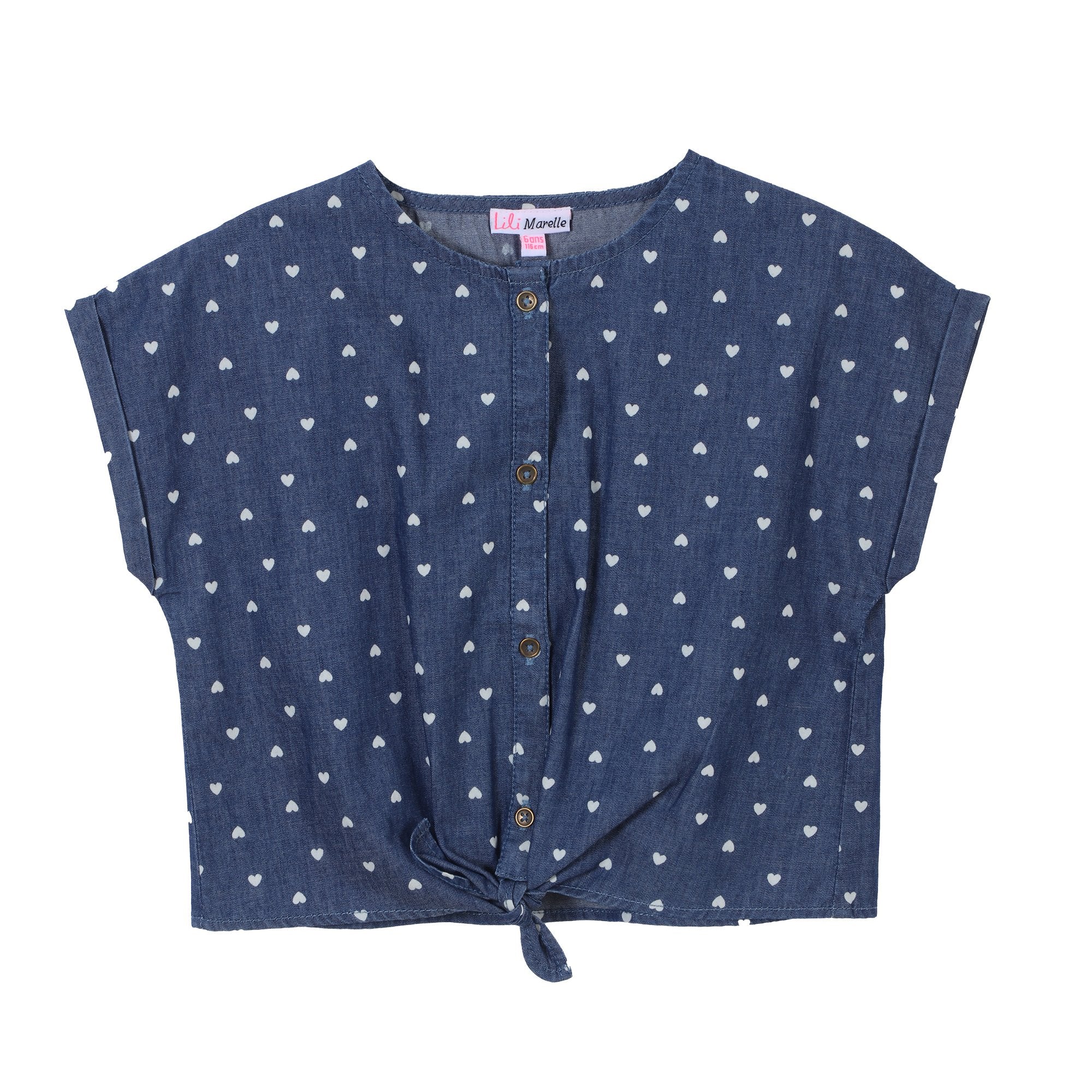 blouse manches courtes nouée 3/10 ans - Bleu