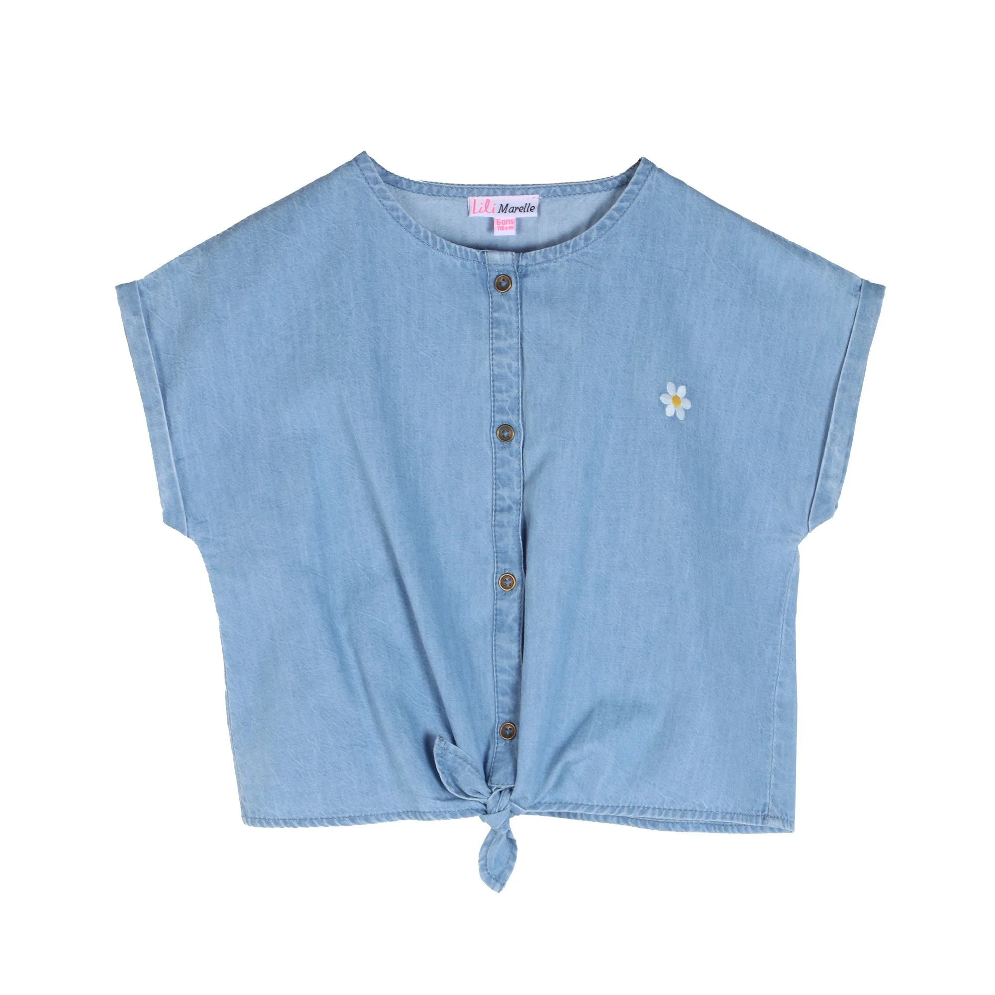 blouse manches courtes nouée 3/10 ans - Bleu - Image 3