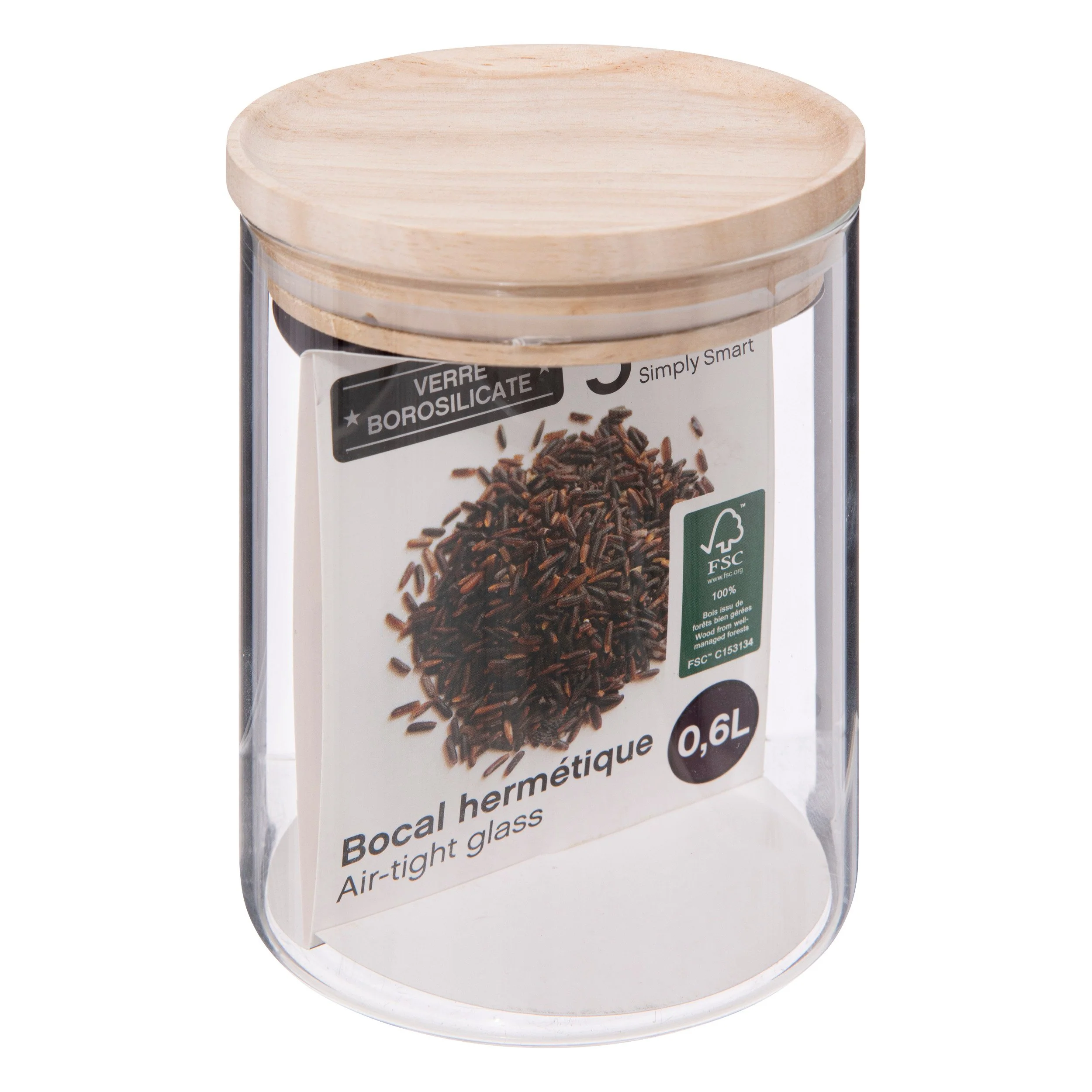 Bocal en verre avec couvercle en bois 0.6L