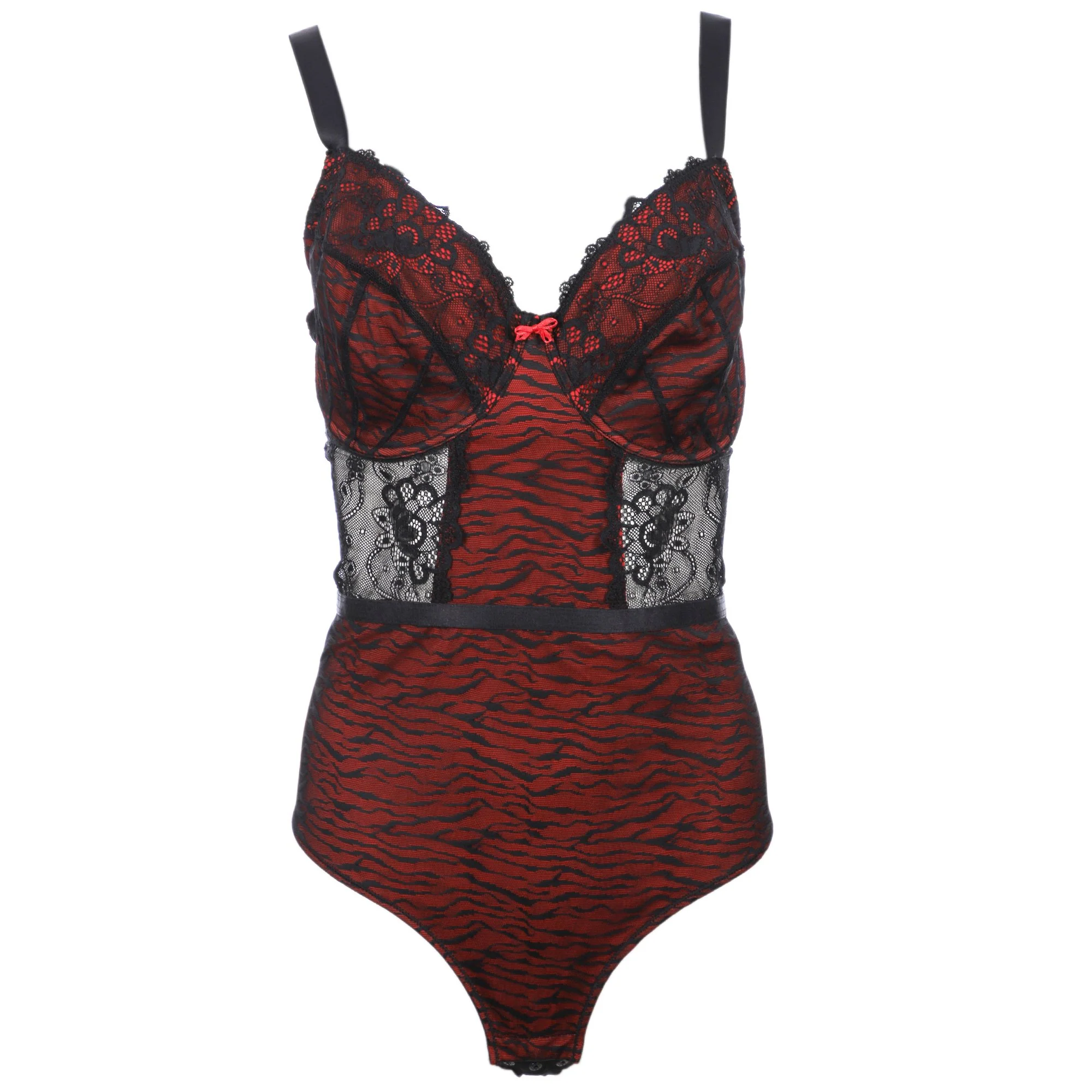 Body en dentelle fine noir et rouge