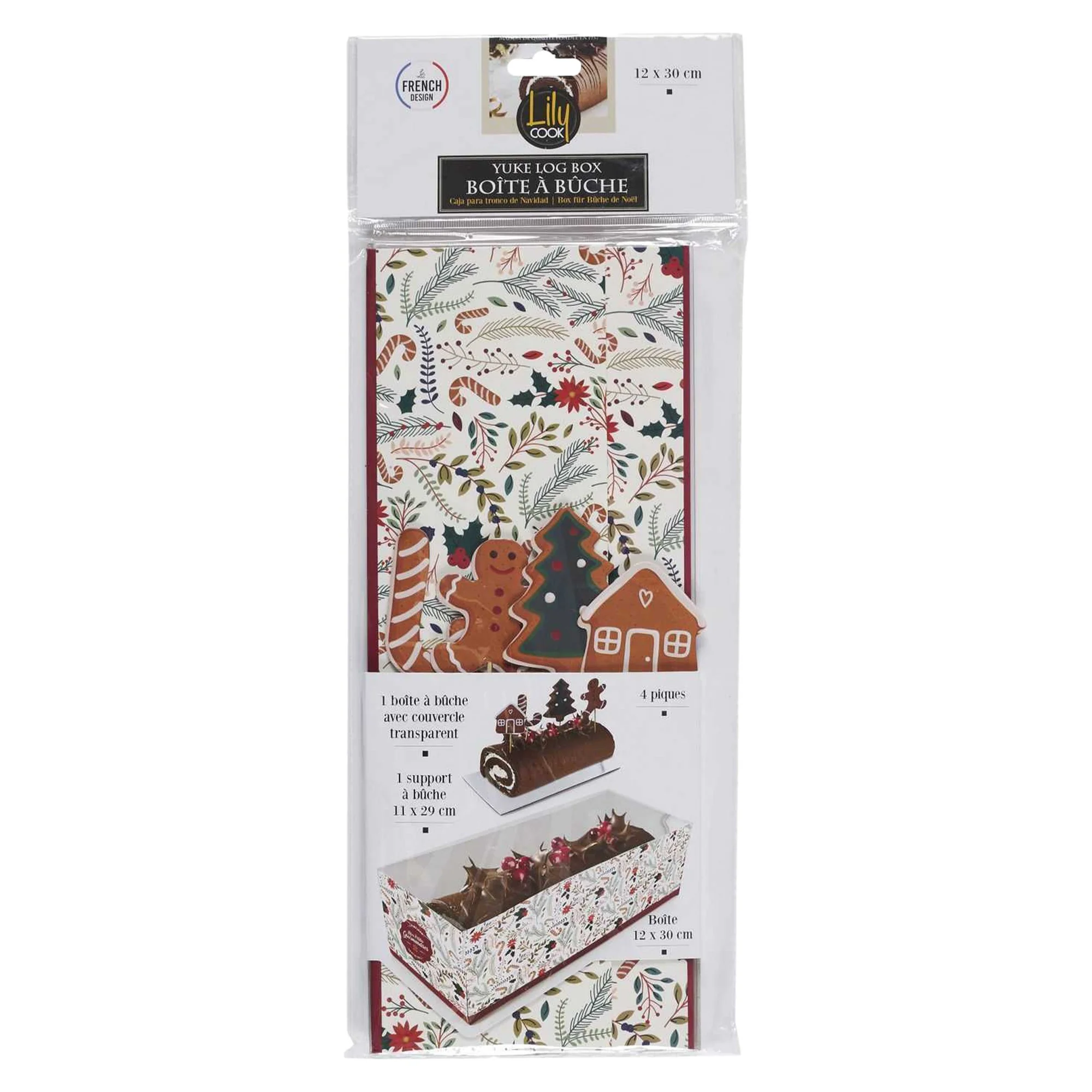 Boîte à buche carton avec semelle et 4 piques deco