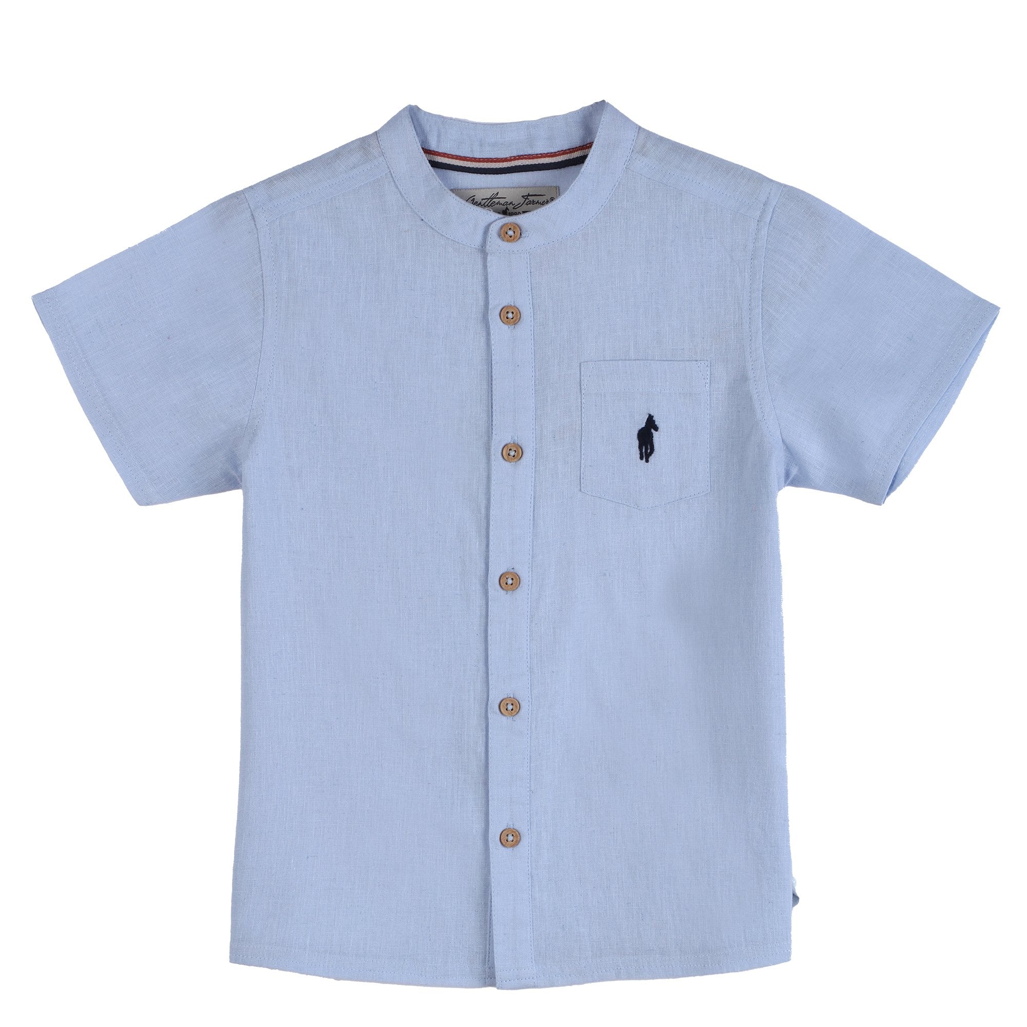 Chemise en lin manche courte - Bleu