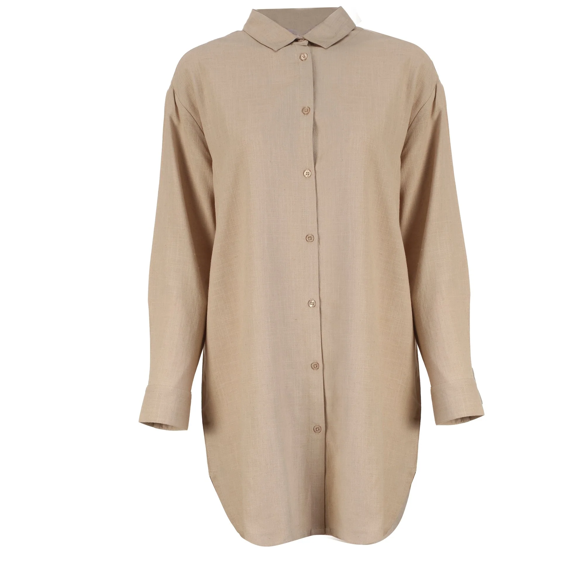 Chemise longue en lin mélangé  - Beige