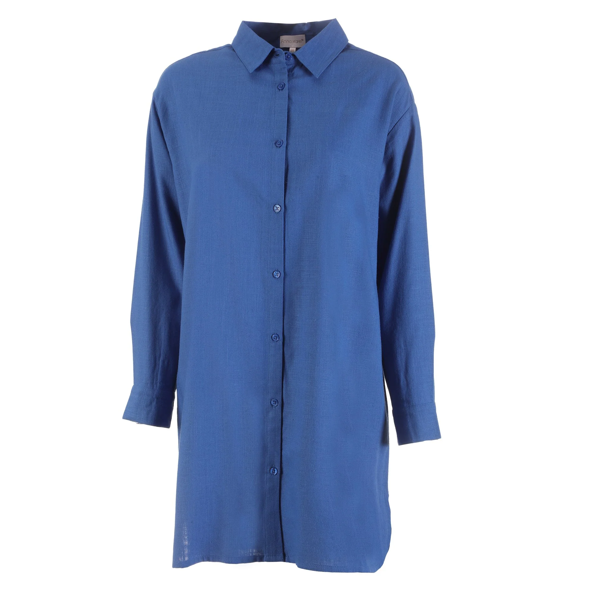 Chemise longue en lin mélangé  - Bleu