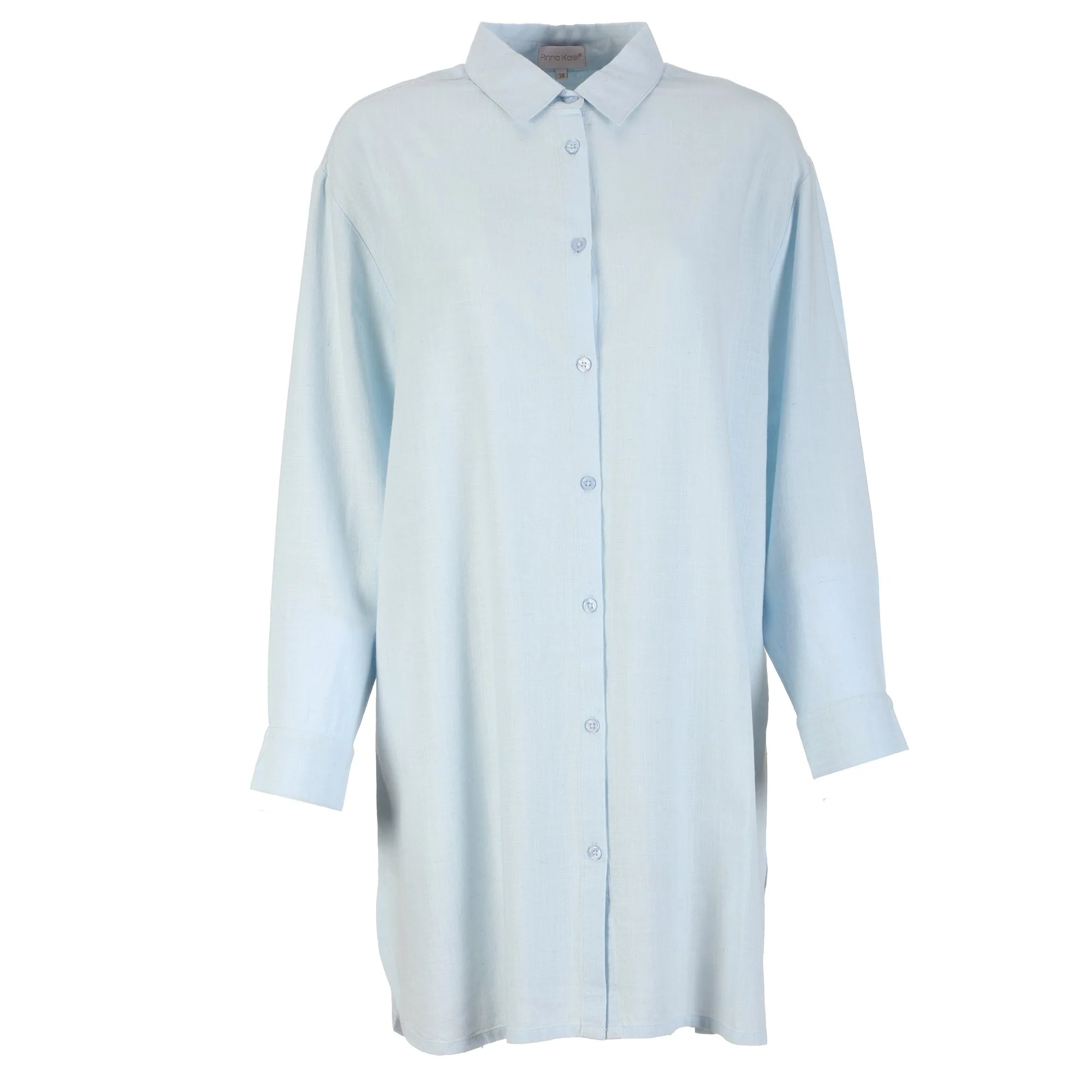 Chemise longue en lin mélangé  - Bleu clair