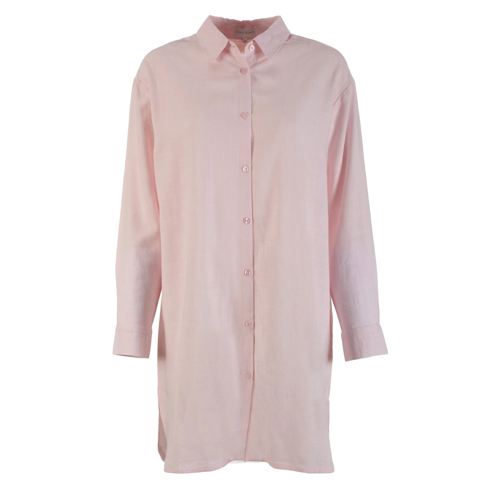 Chemise longue en lin mélangé  - Rose