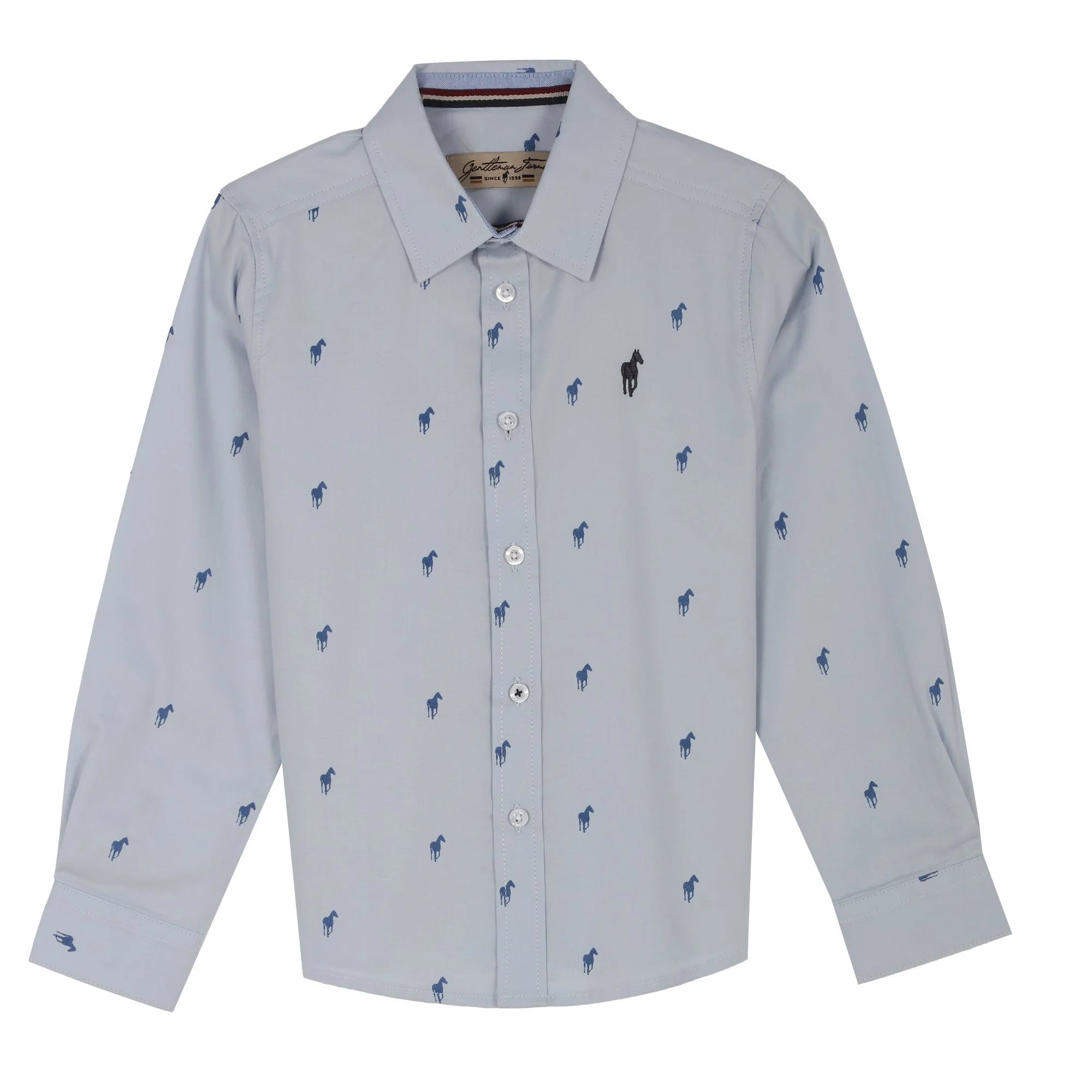 Chemise manches longues avec broderie 3/12 ans - Bleu foncé