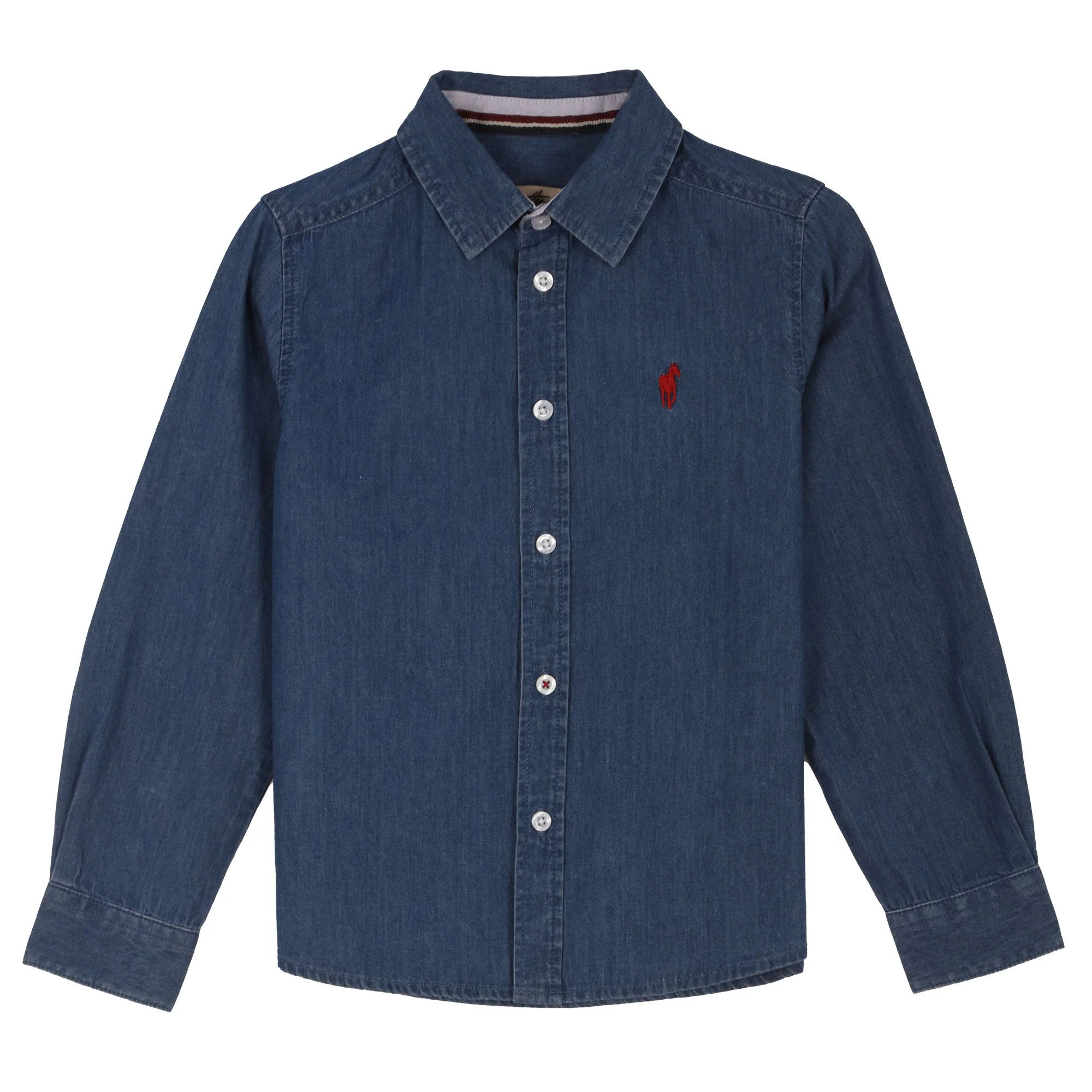 Chemise manches longues avec broderie 3/12 ans - Bleu foncé - Image 5