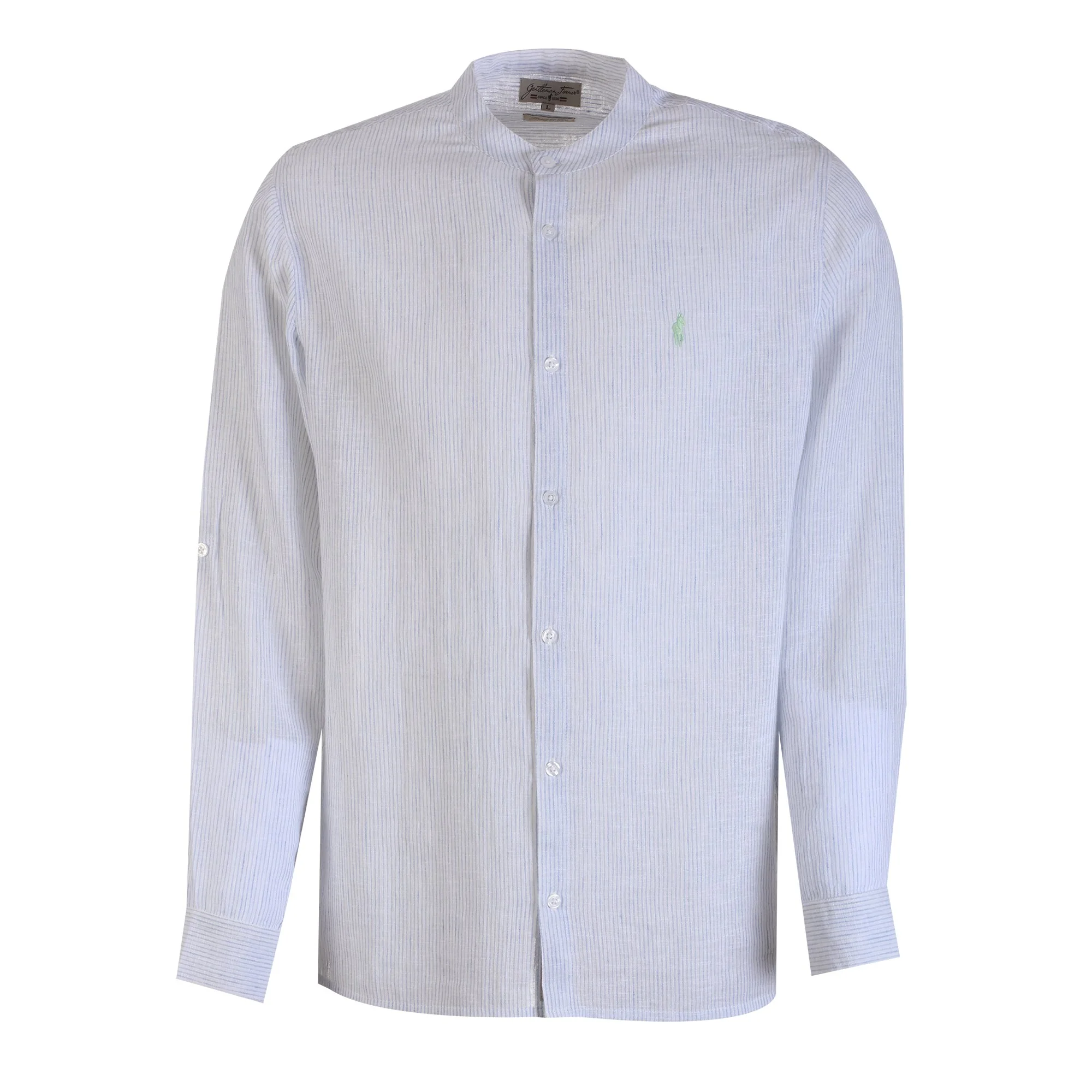Chemise manches longues col mao lin et coton  - Blanc