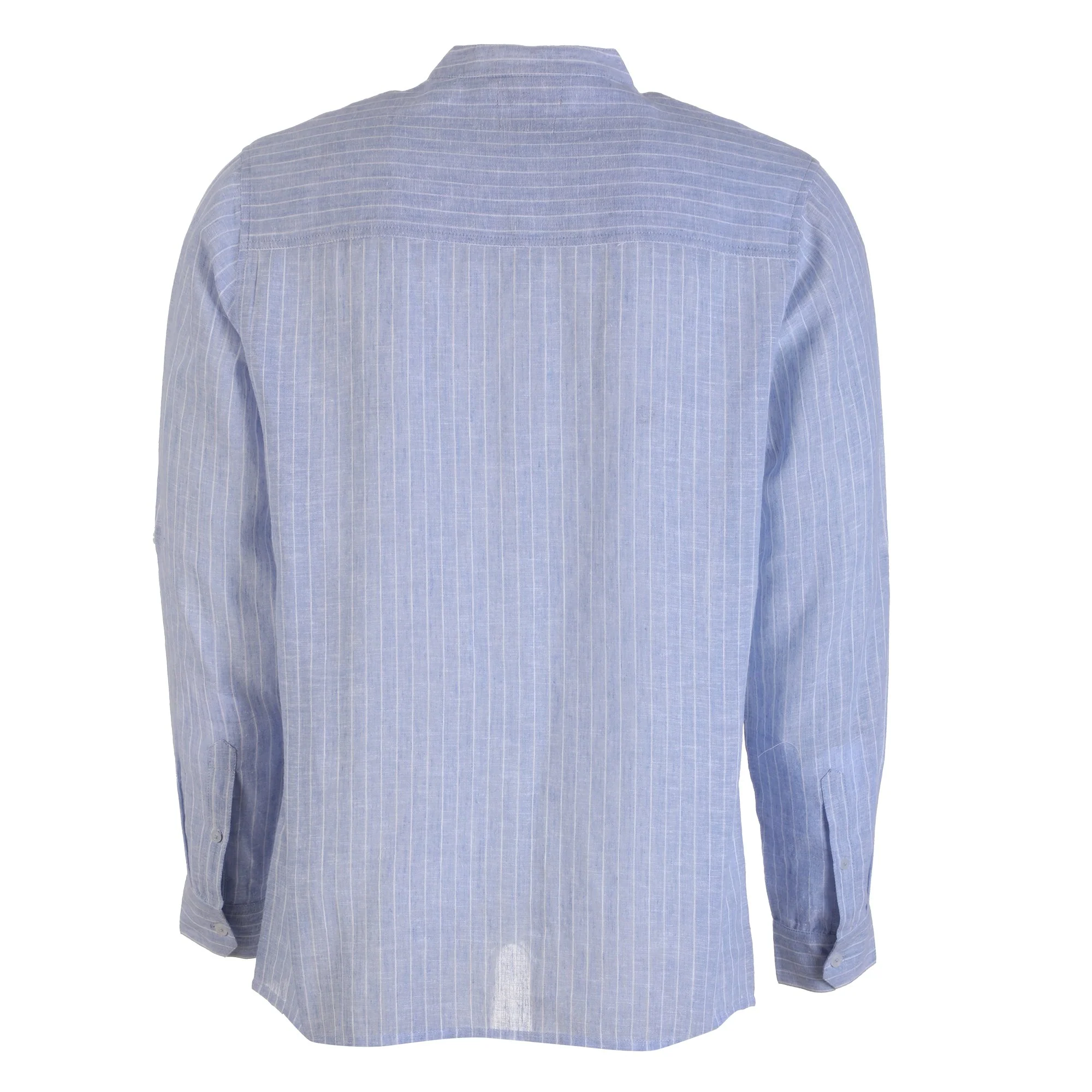 Chemise manches longues col mao lin et coton  - Bleu - Image 2
