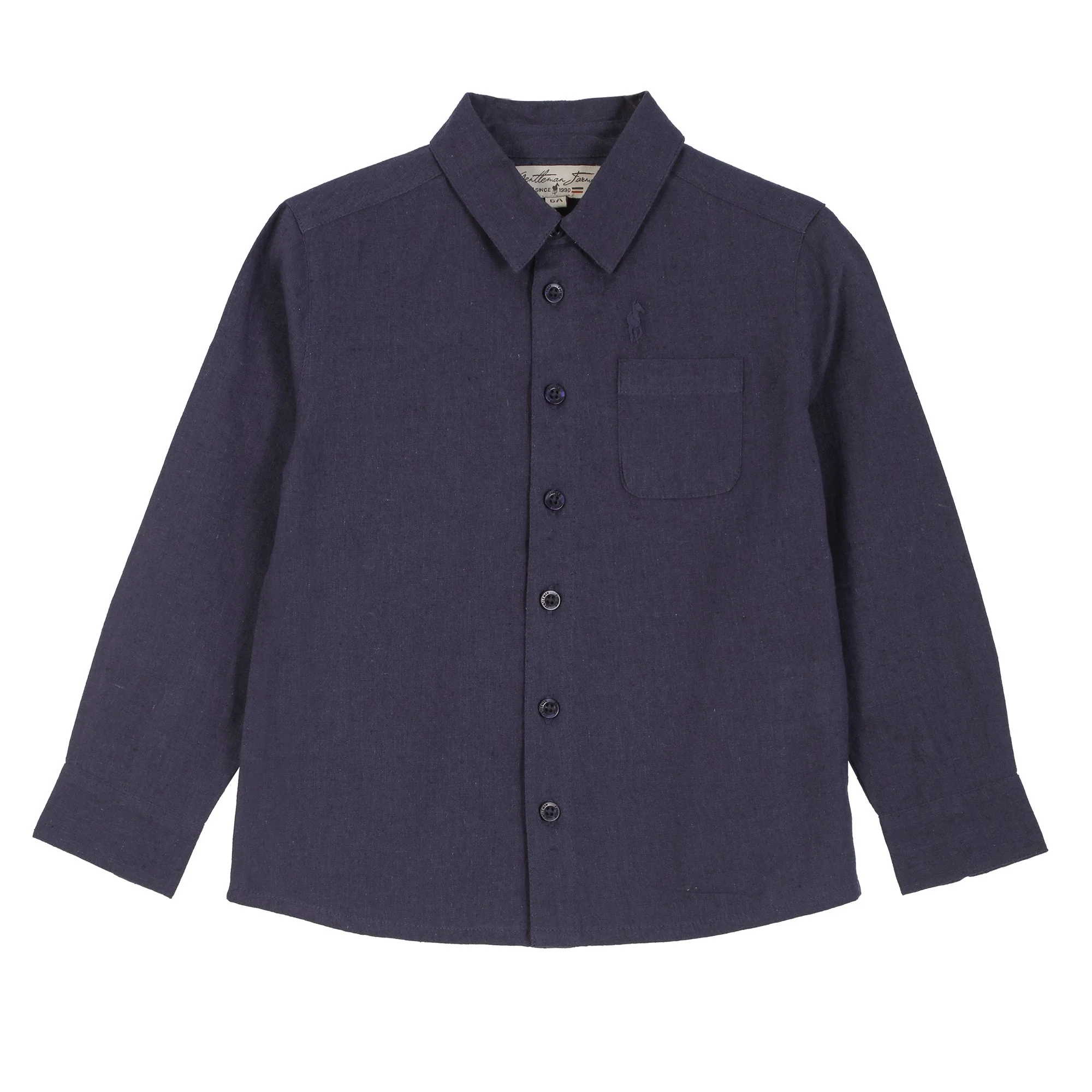 Chemise manches longues lin 3/12 ans  - Bleu foncé