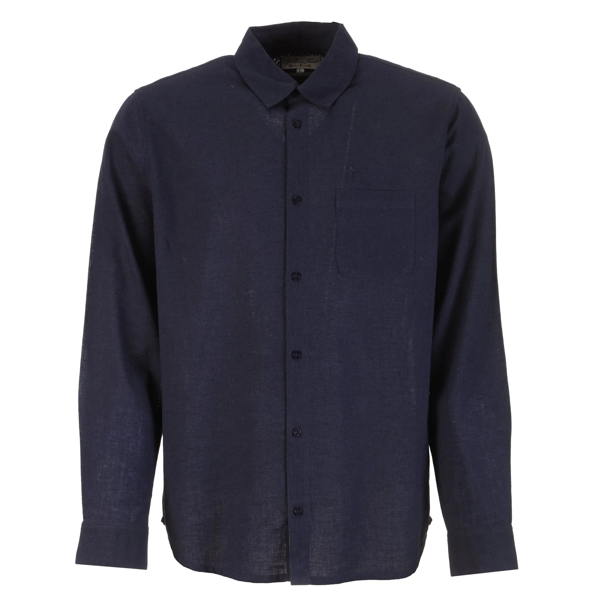 Chemise manches longues lin et coton  - Bleu foncé