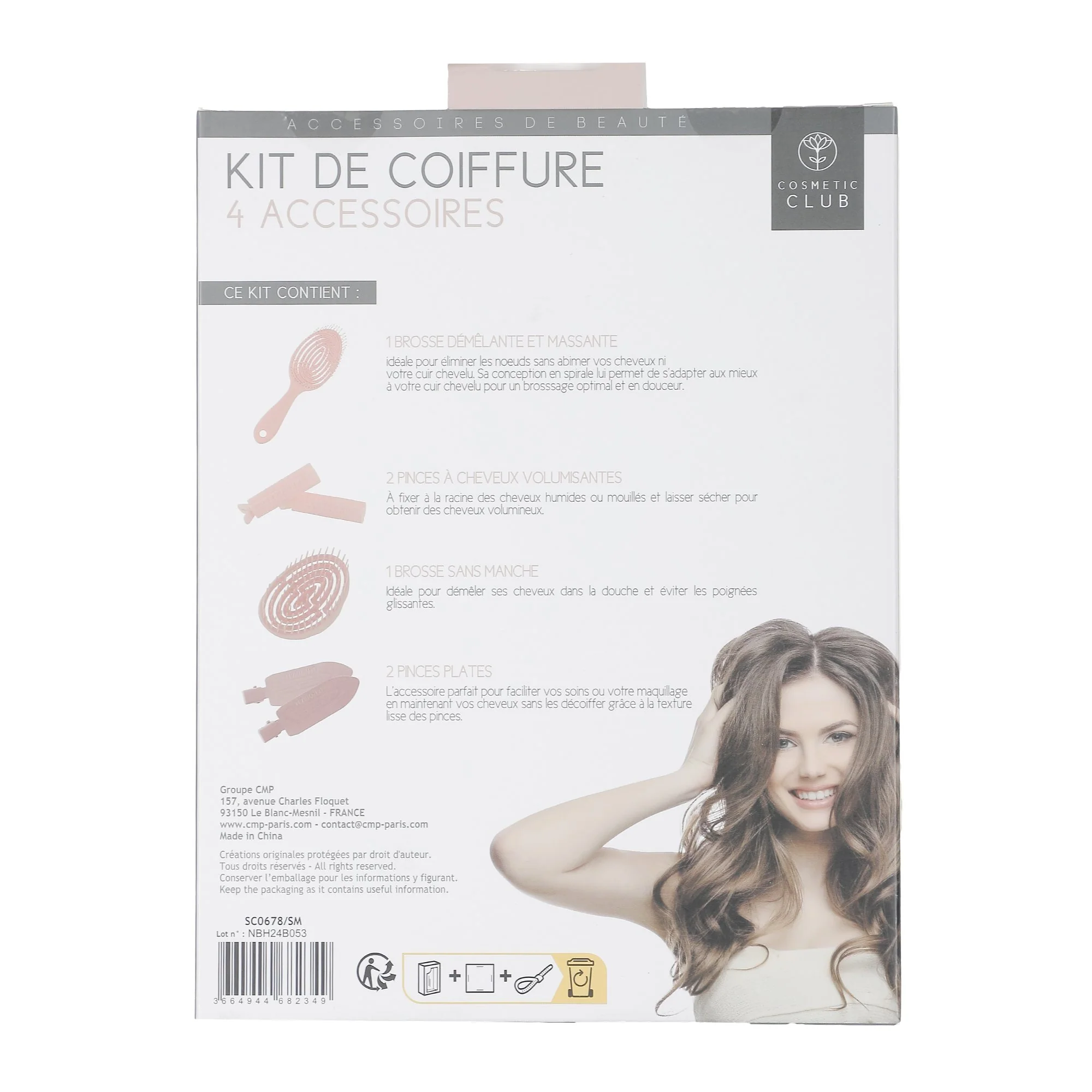 Coffret coiffure : 1 brosse, 1 brosse de transport, 2 bigoudis et 2 pinces - Image 3
