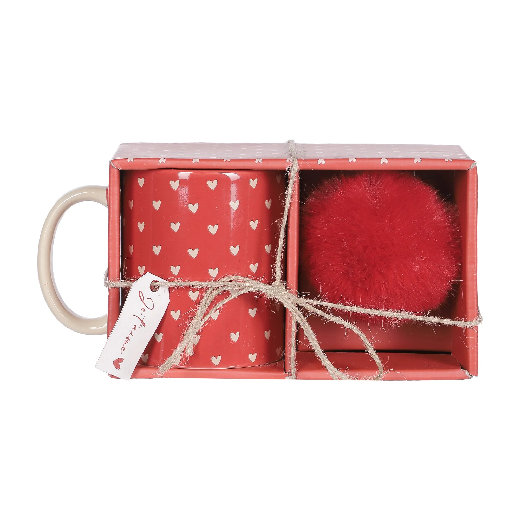 Coffret Mug et porte clĂ©s pompon cĆur