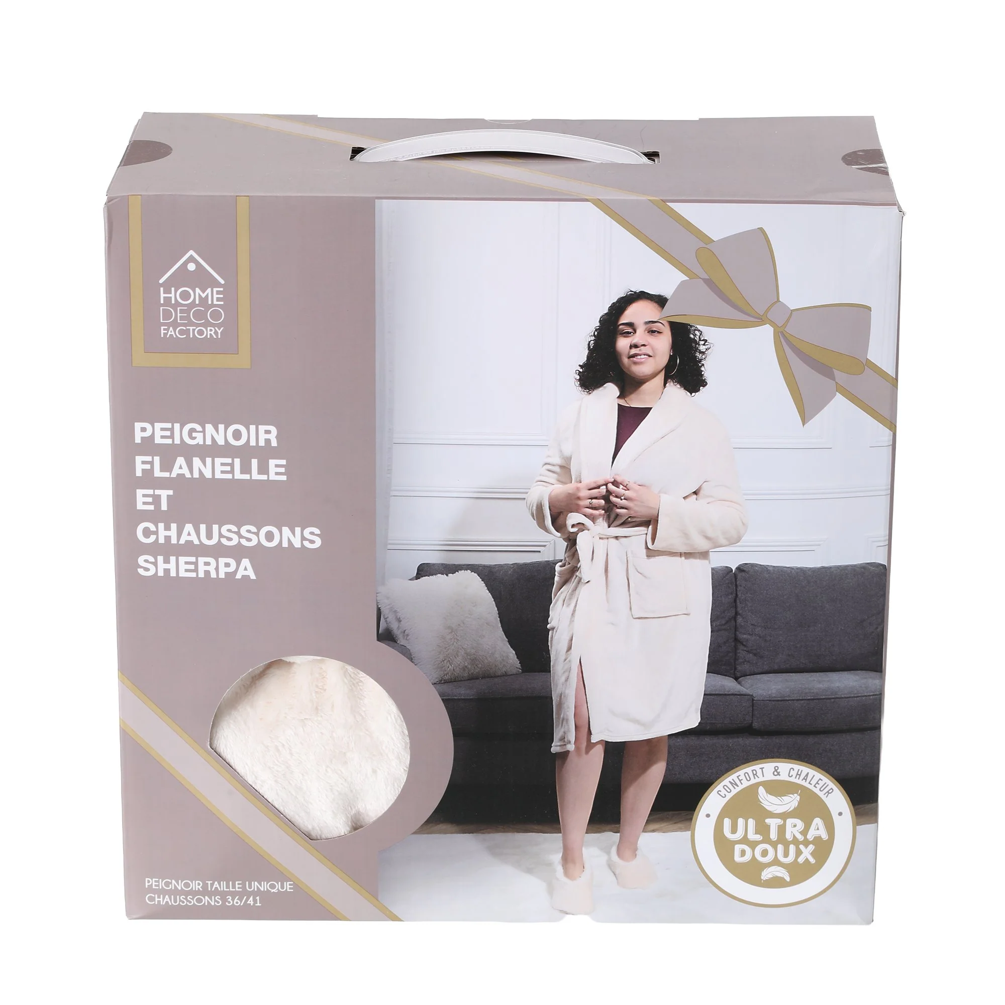 Coffret peignoir sherpa + chaussons - Beige