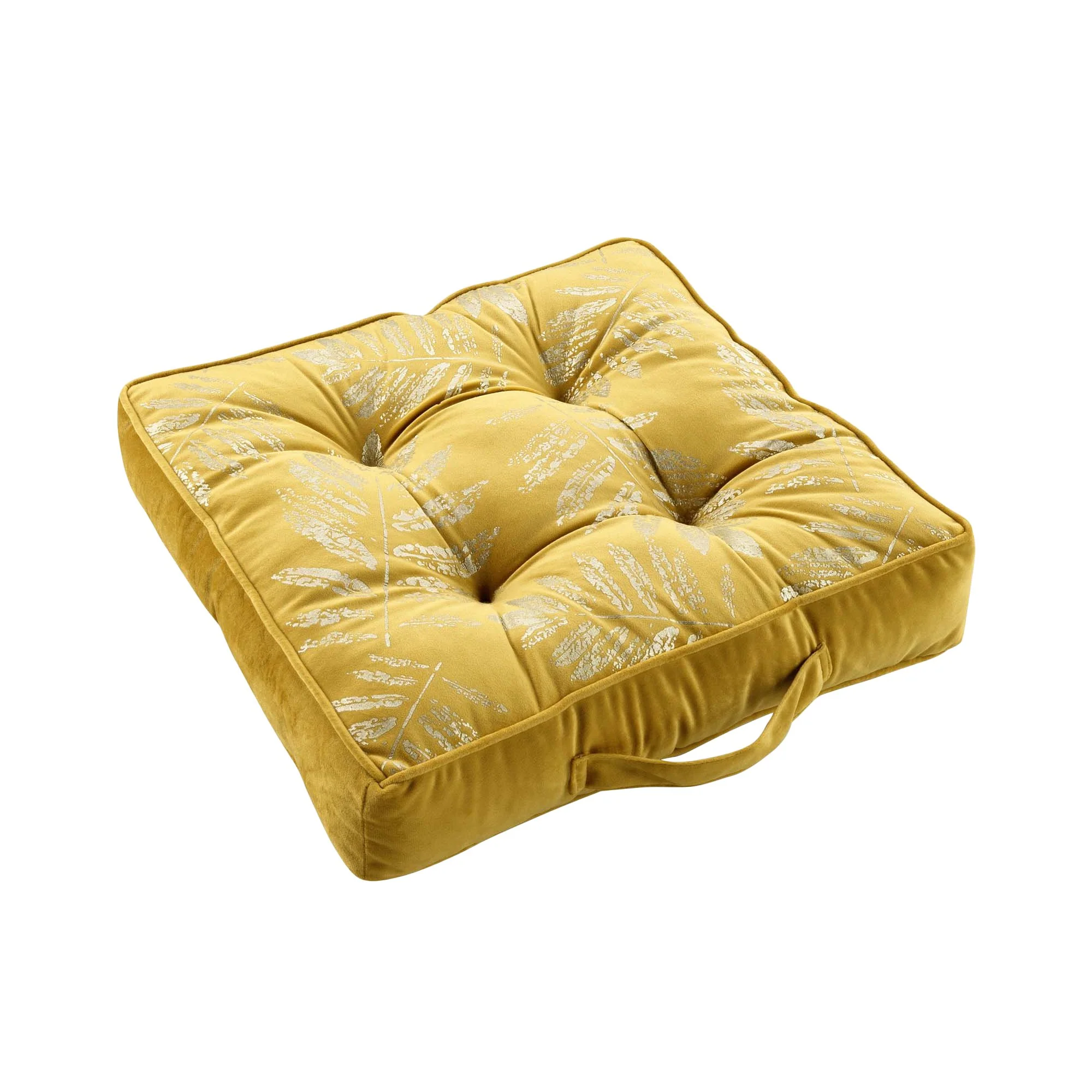 Coussin de sol velours imprimé métallisé Adelor jaune