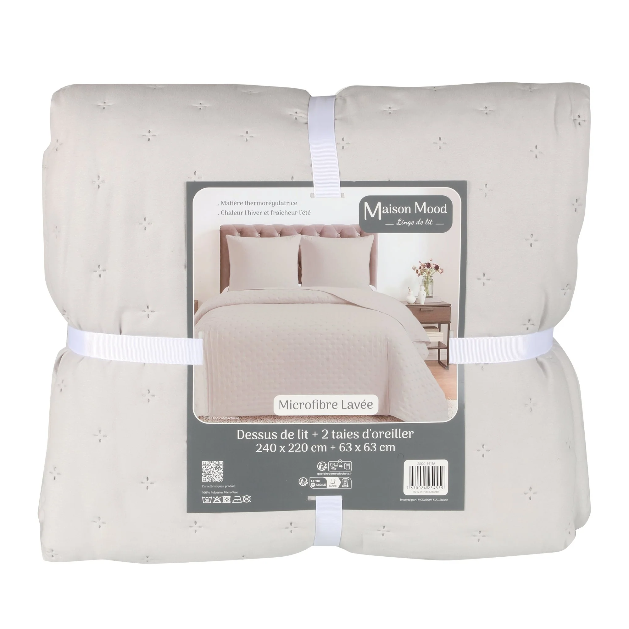Couvre lit 260x240cm + 2 taies d'oreiller 63x63cm - Beige - Image 2