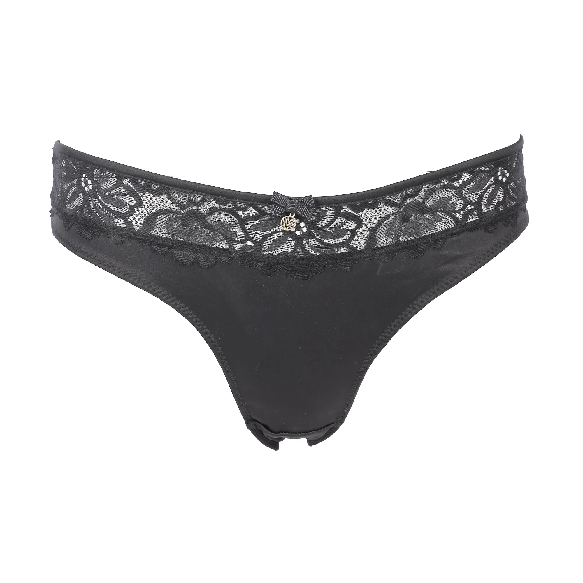 Culotte dentelle et satin noir  - Noir