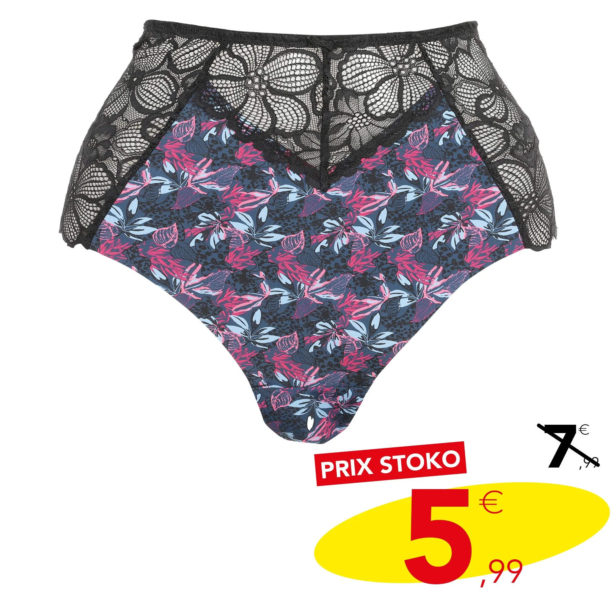 Culotte en dentelle fleurie noire et bleue  - Bleu - Image 3