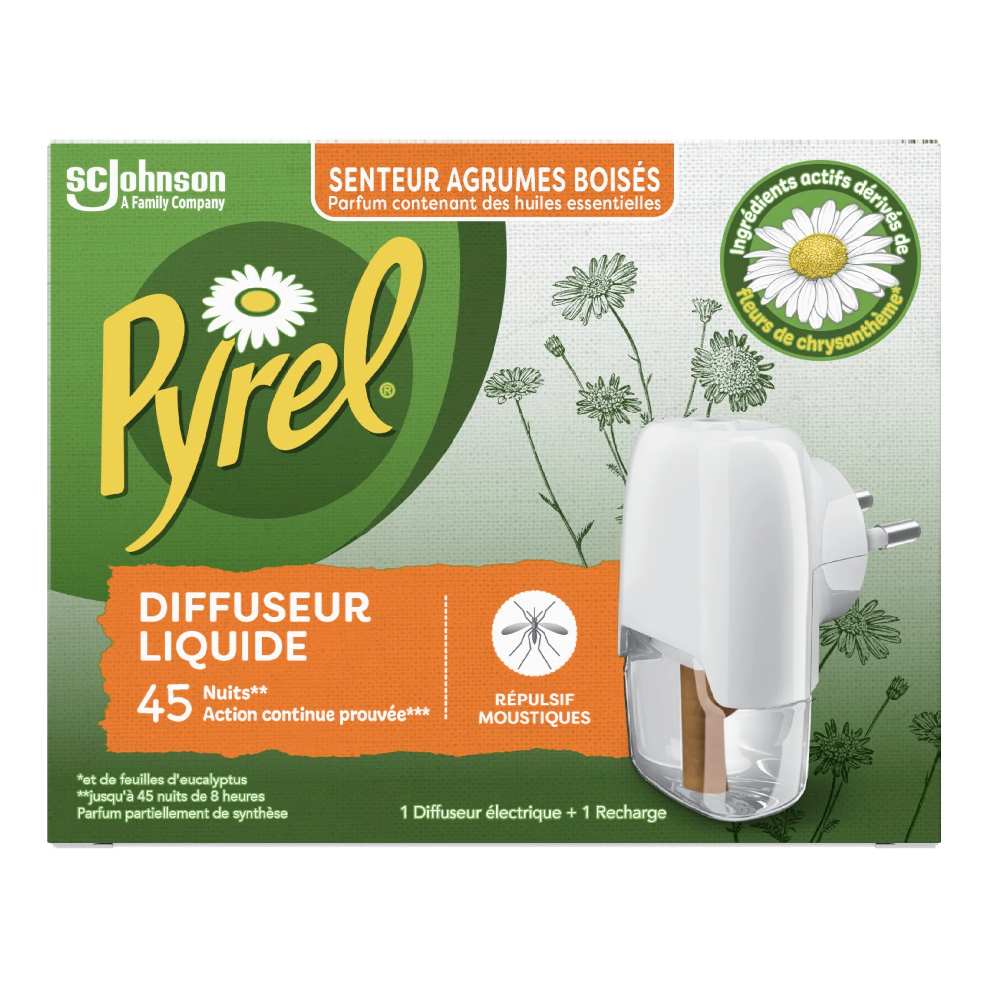 DIFFUSEUR ELECTRIQUE AVEC 1 RECHARGE 45 NUITS AGRUMES BOISES