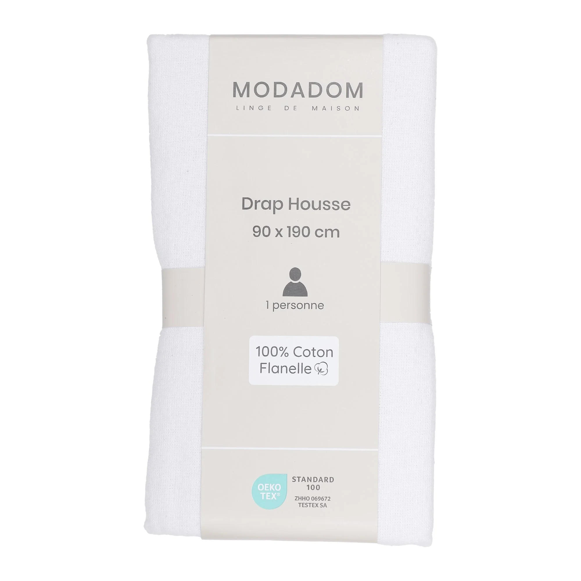 Drap housse 90x190cm 100% coton - Blanc