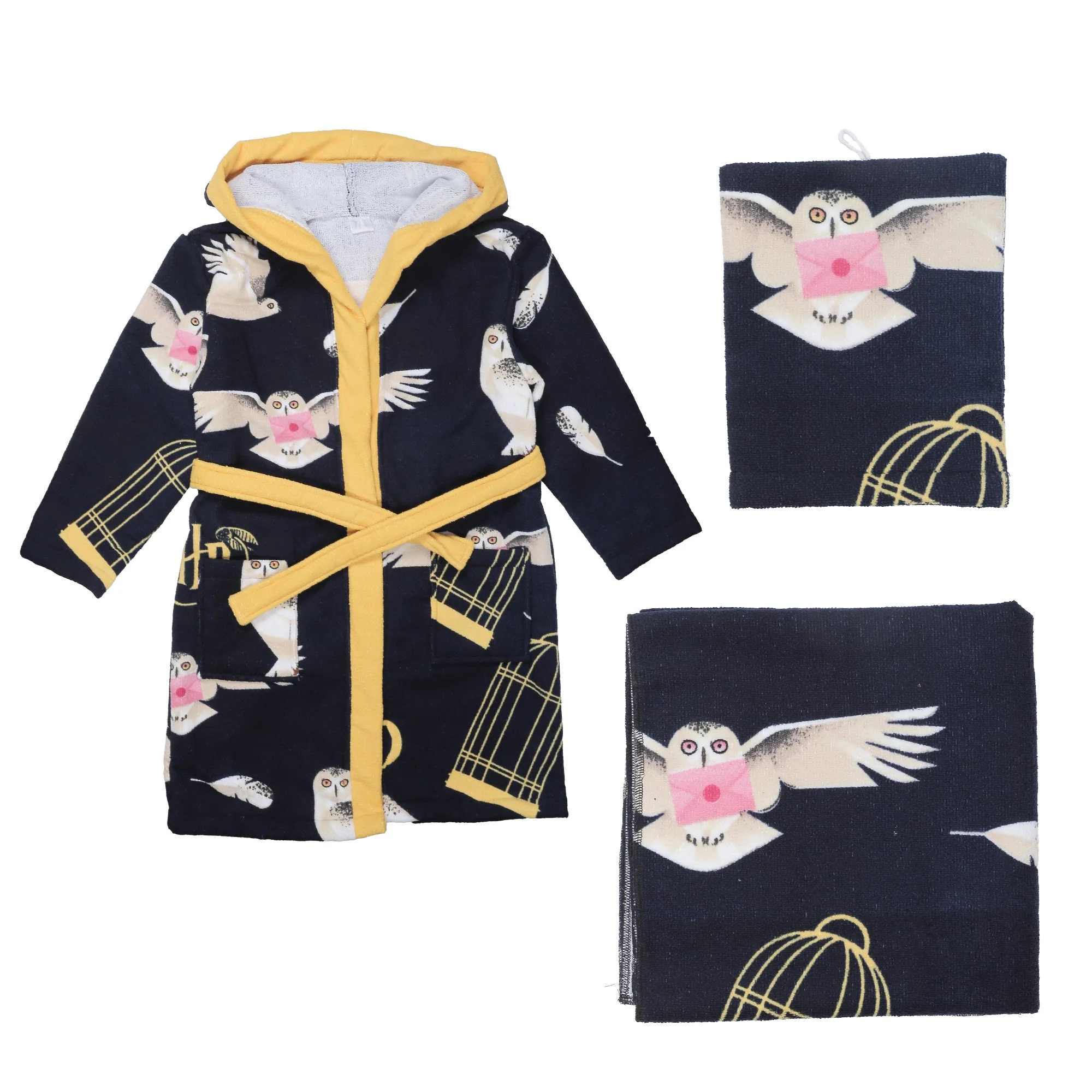 Ensemble de bain peignoir + serviette + gant  - Rose