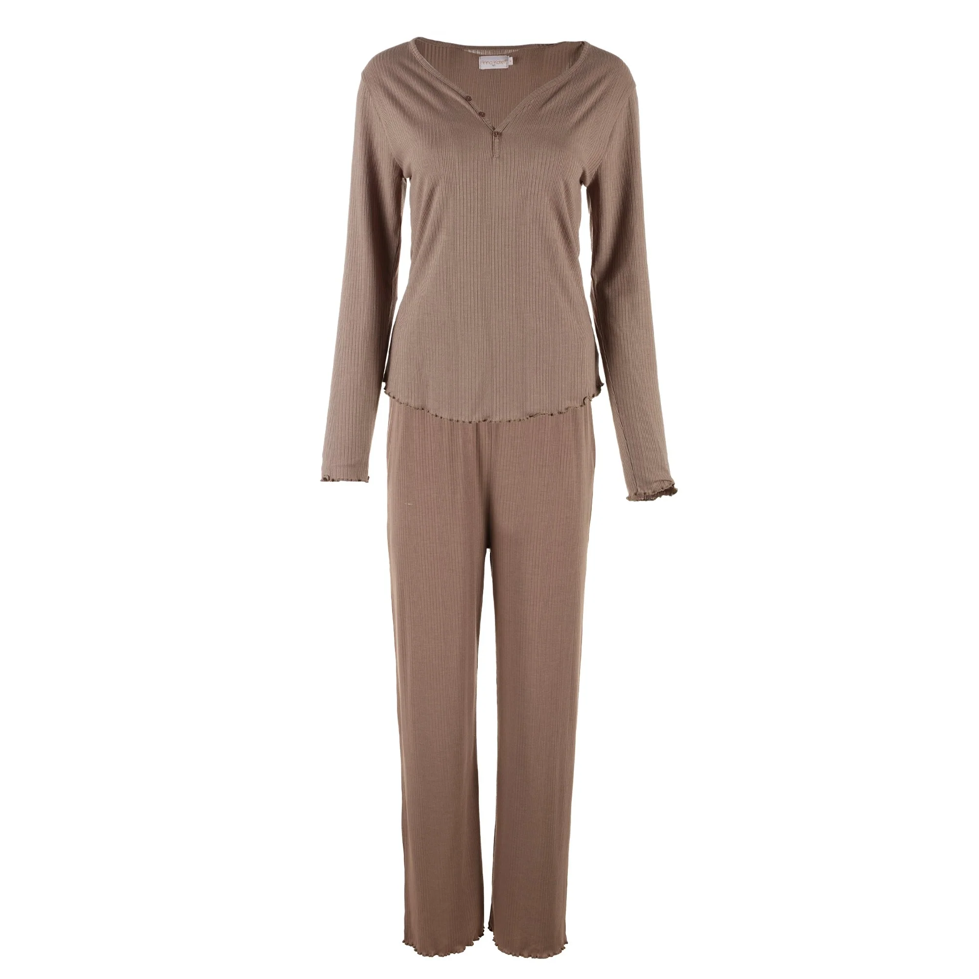 Ensemble tee-shirt manches longues + pantalon évasé - Gris
