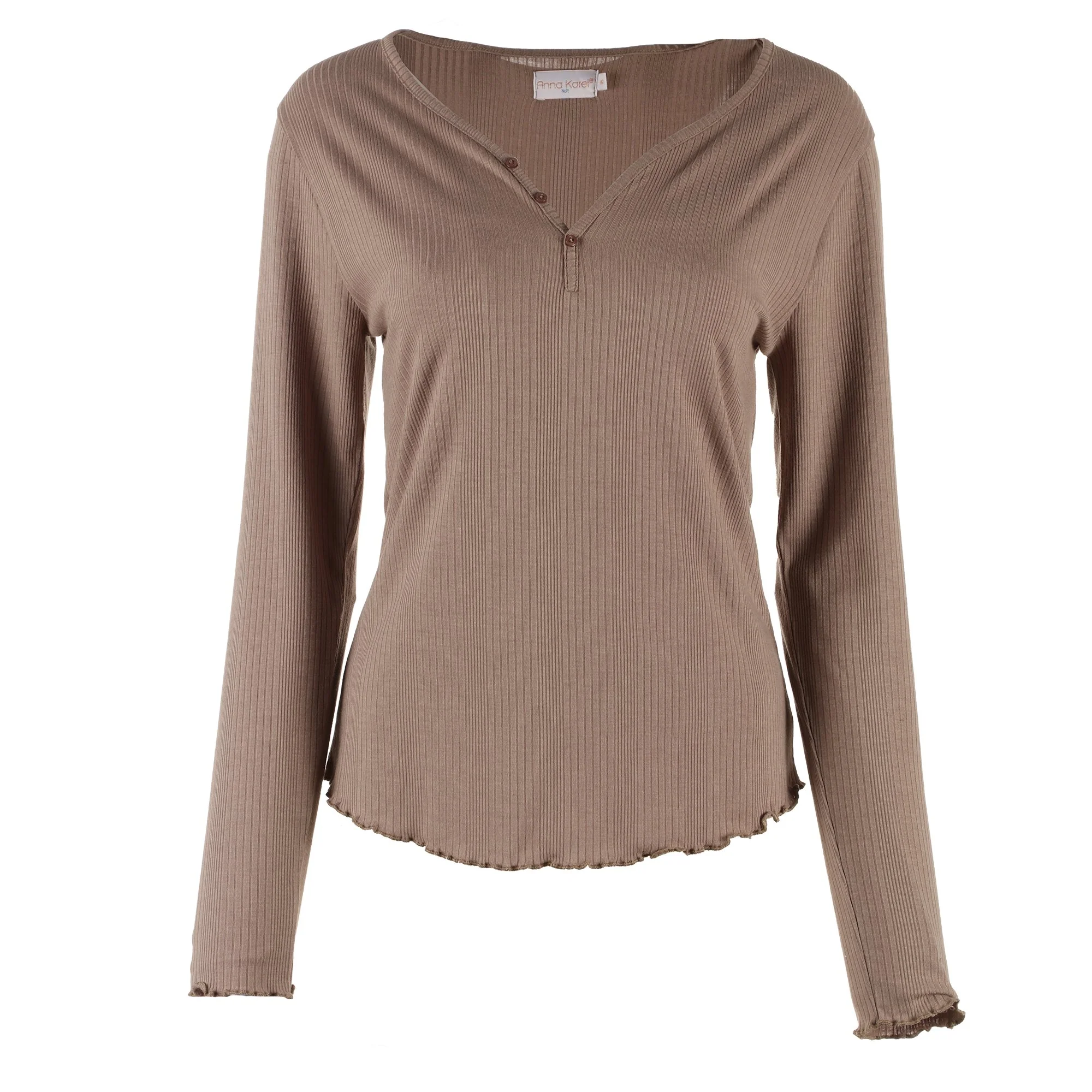 Ensemble tee-shirt manches longues + pantalon évasé - Marron - Image 3