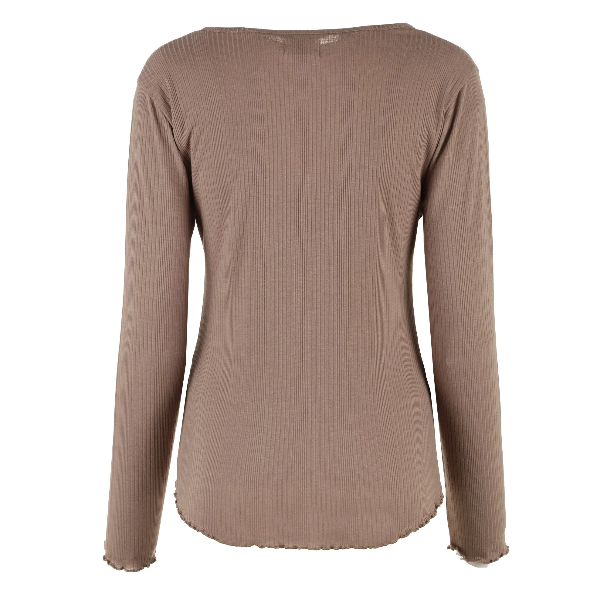 Ensemble tee-shirt manches longues + pantalon évasé - Marron - Image 4
