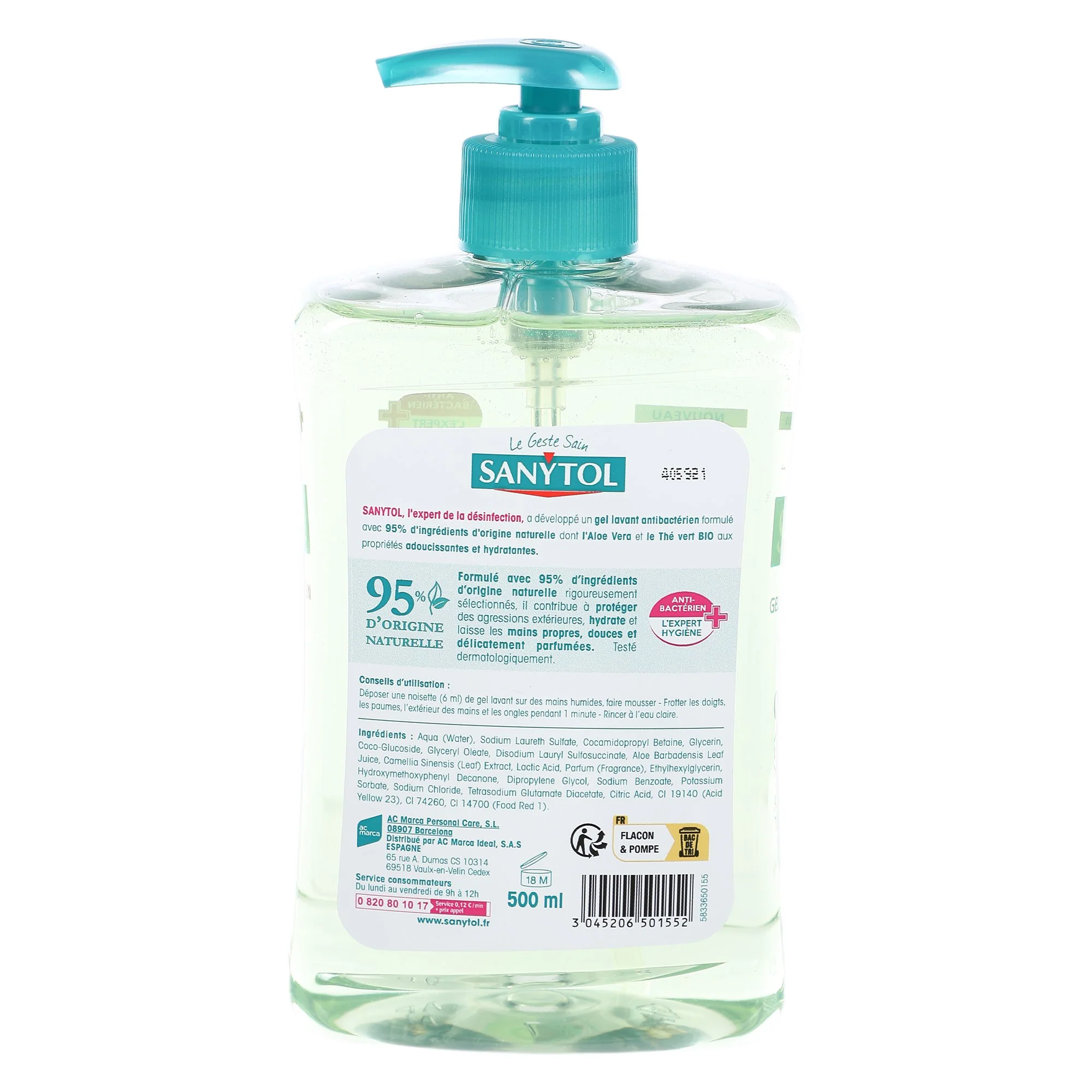 Gel lavant antibactérien hydratant aloe vera thé vert - Image 2