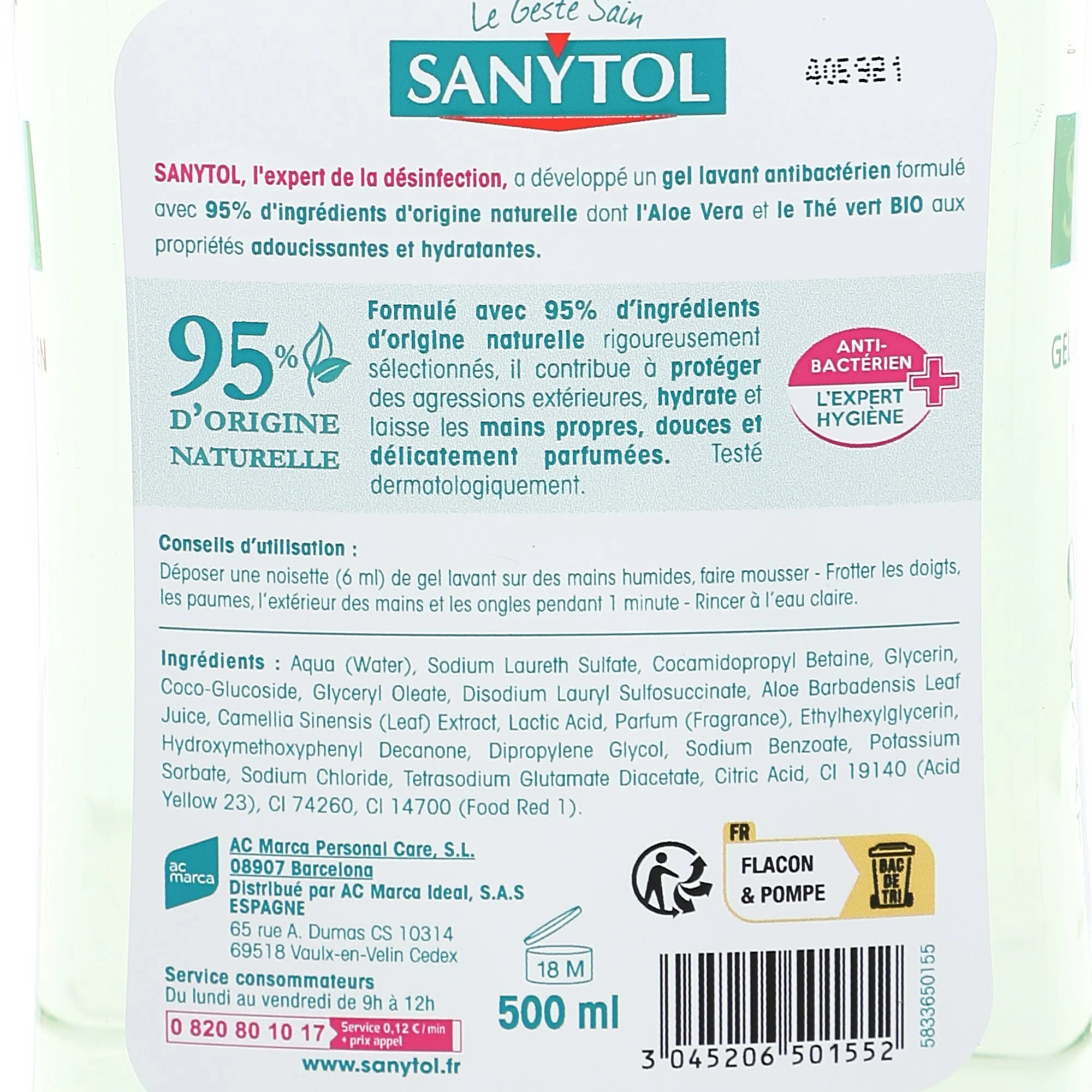 Gel lavant antibactérien hydratant aloe vera thé vert - Image 3