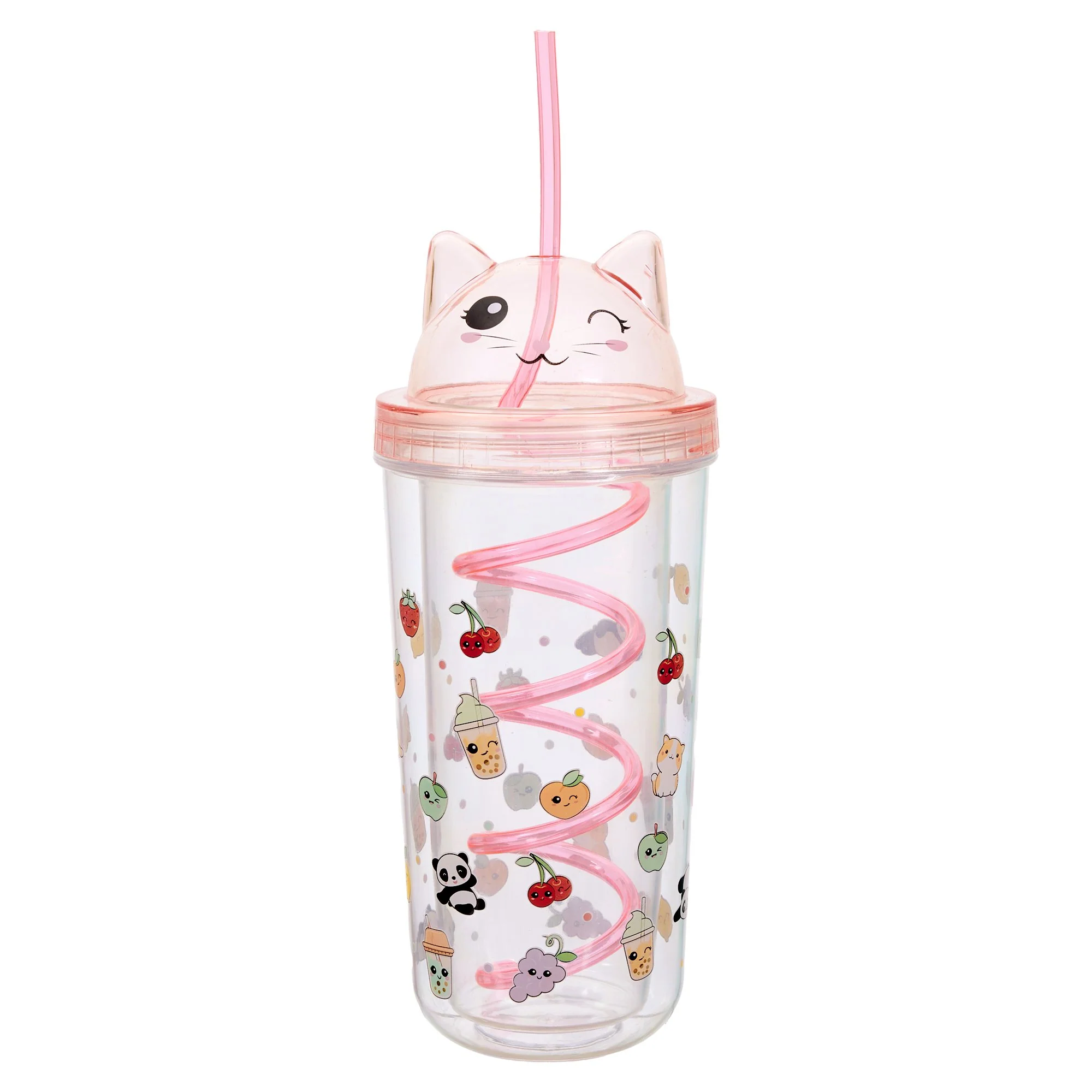 Gobelet chat avec paille en spirale Kawaii 40cL