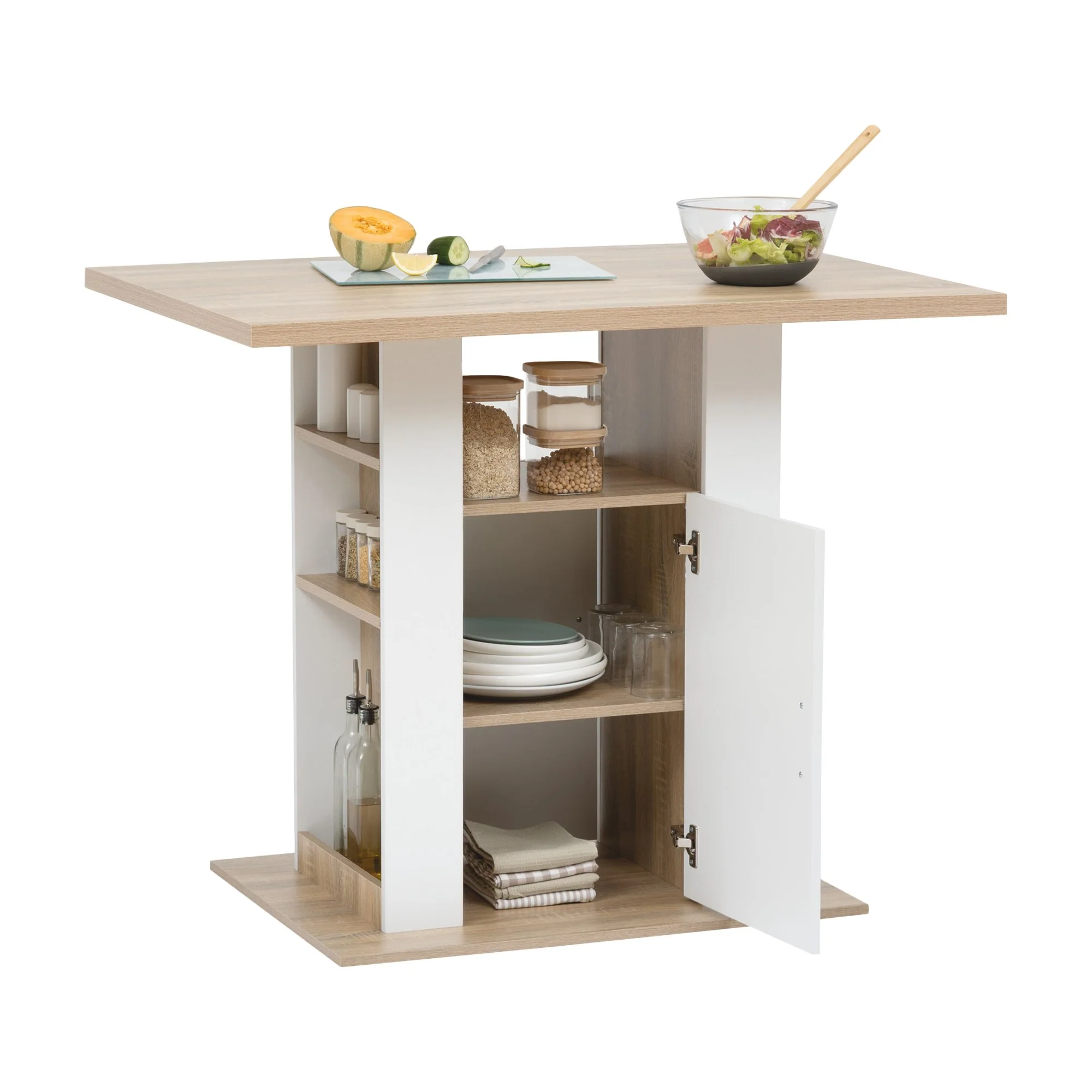Ilot de cuisine en bois naturel et blanc - Image 3